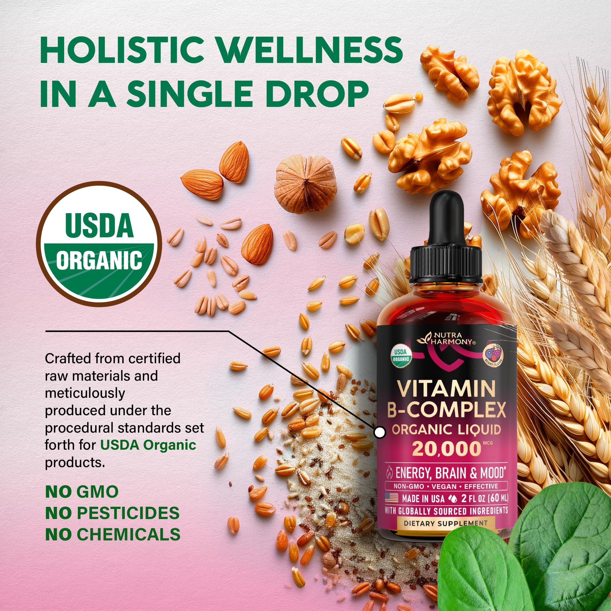 NUTRAHARMONY Vitamin B Complex liquid drops showing dosage dropper