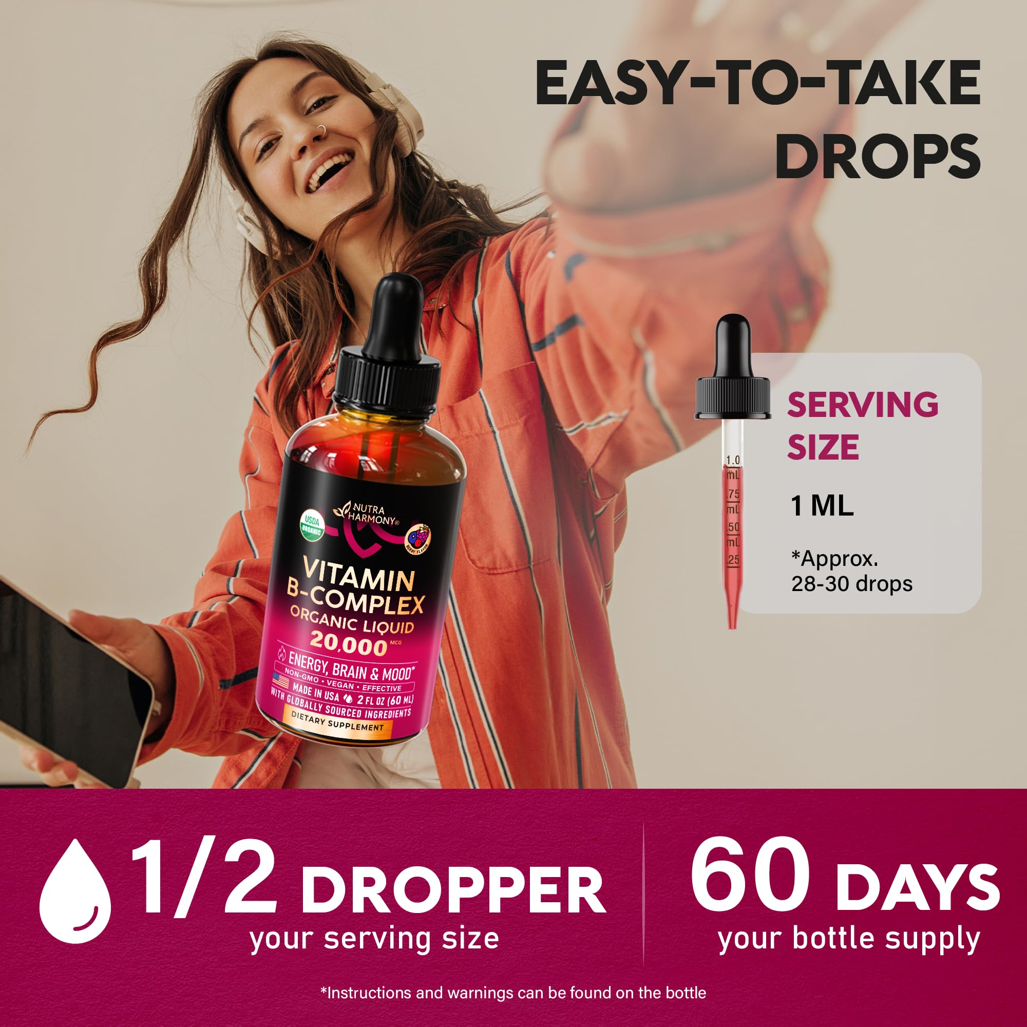 NUTRAHARMONY Vitamin B Complex liquid drops with organic ingredients
