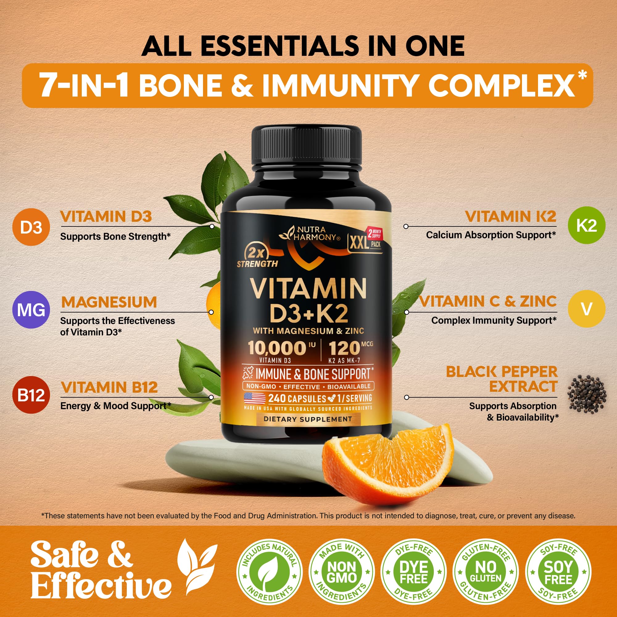 NUTRAHARMONY Vitamin D3 + K2 bottle back view