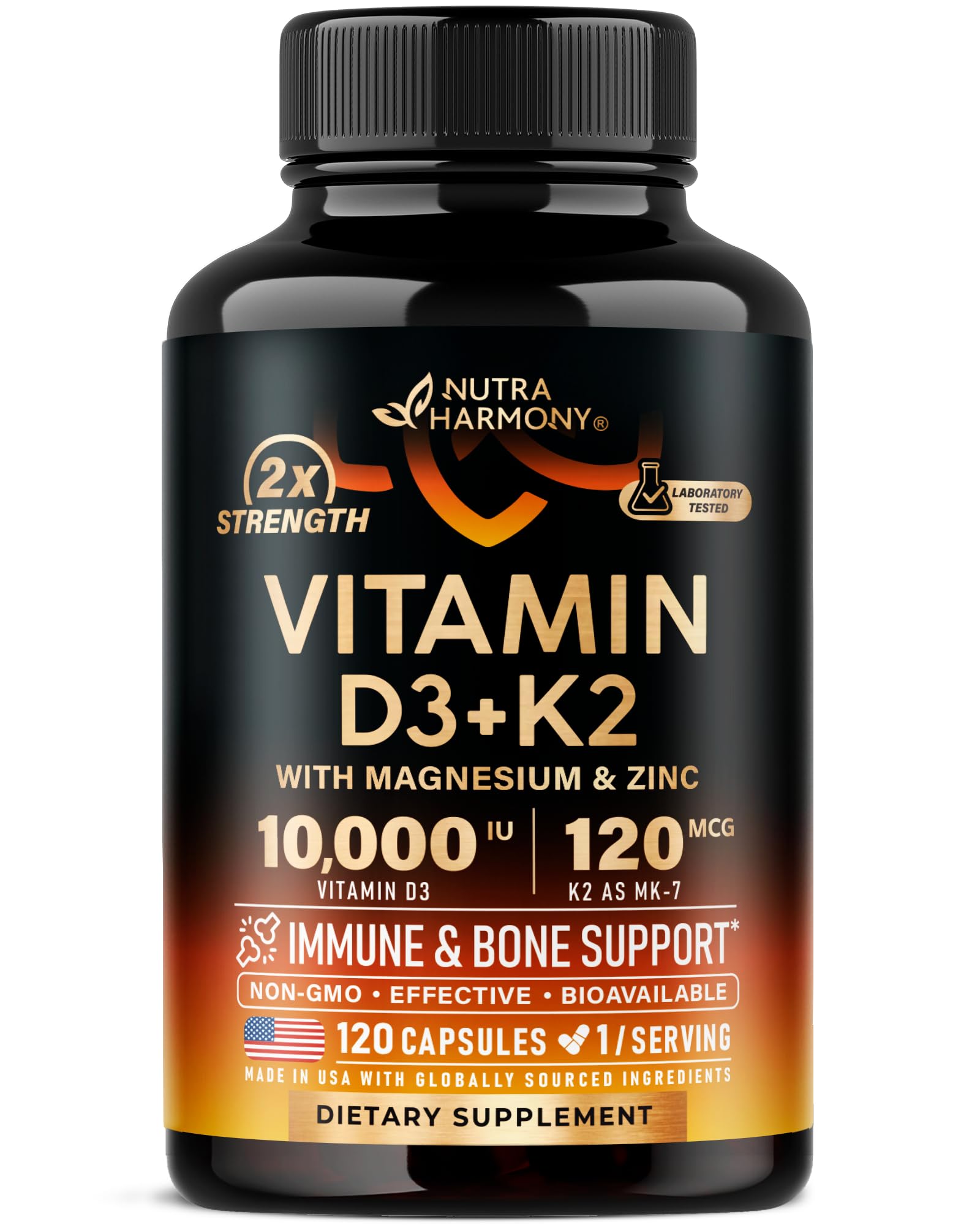 NUTRAHARMONY Vitamin D3 K2 Capsules 10,000 IU front view