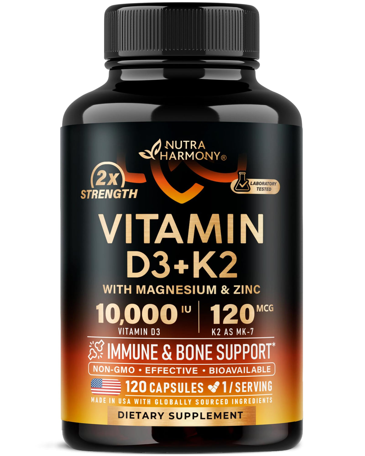 NUTRAHARMONY Vitamin D3 K2 Capsules 10,000 IU front view