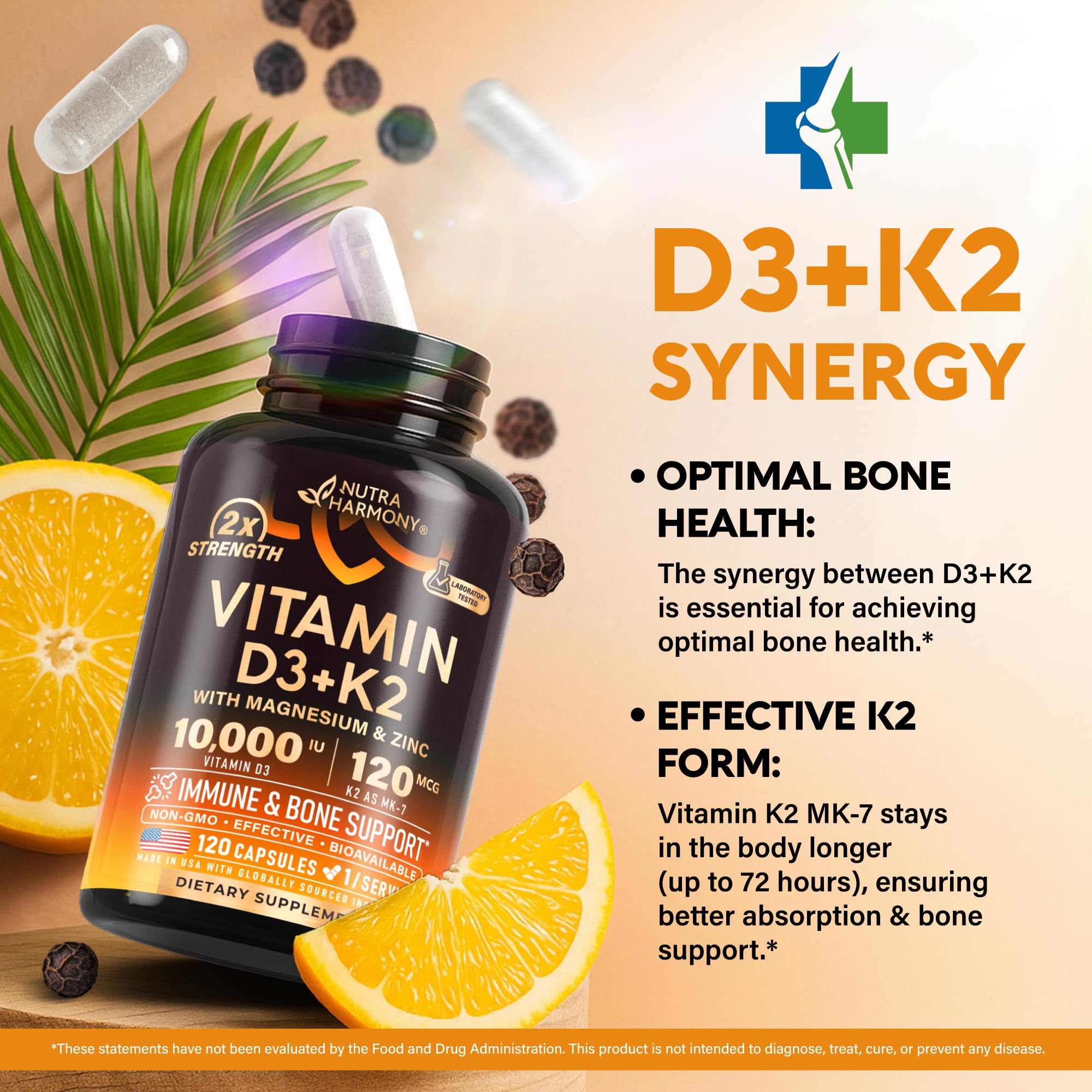 NUTRAHARMONY Vitamin D3 K2 Capsules bottle with label
