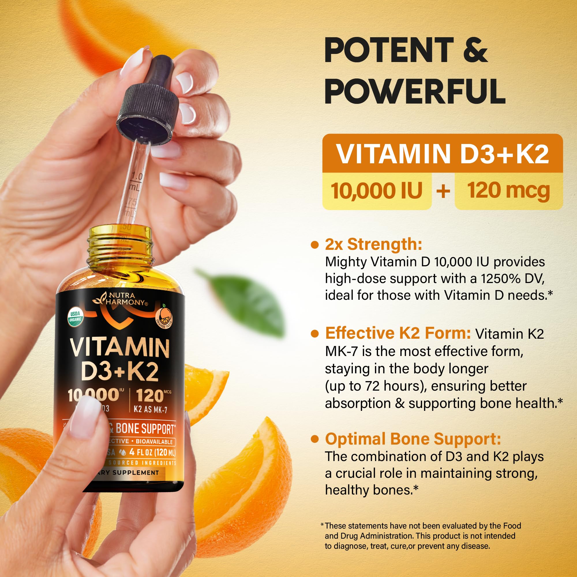 NUTRAHARMONY Vitamin D3 + K2 Drops liquid in a spoon