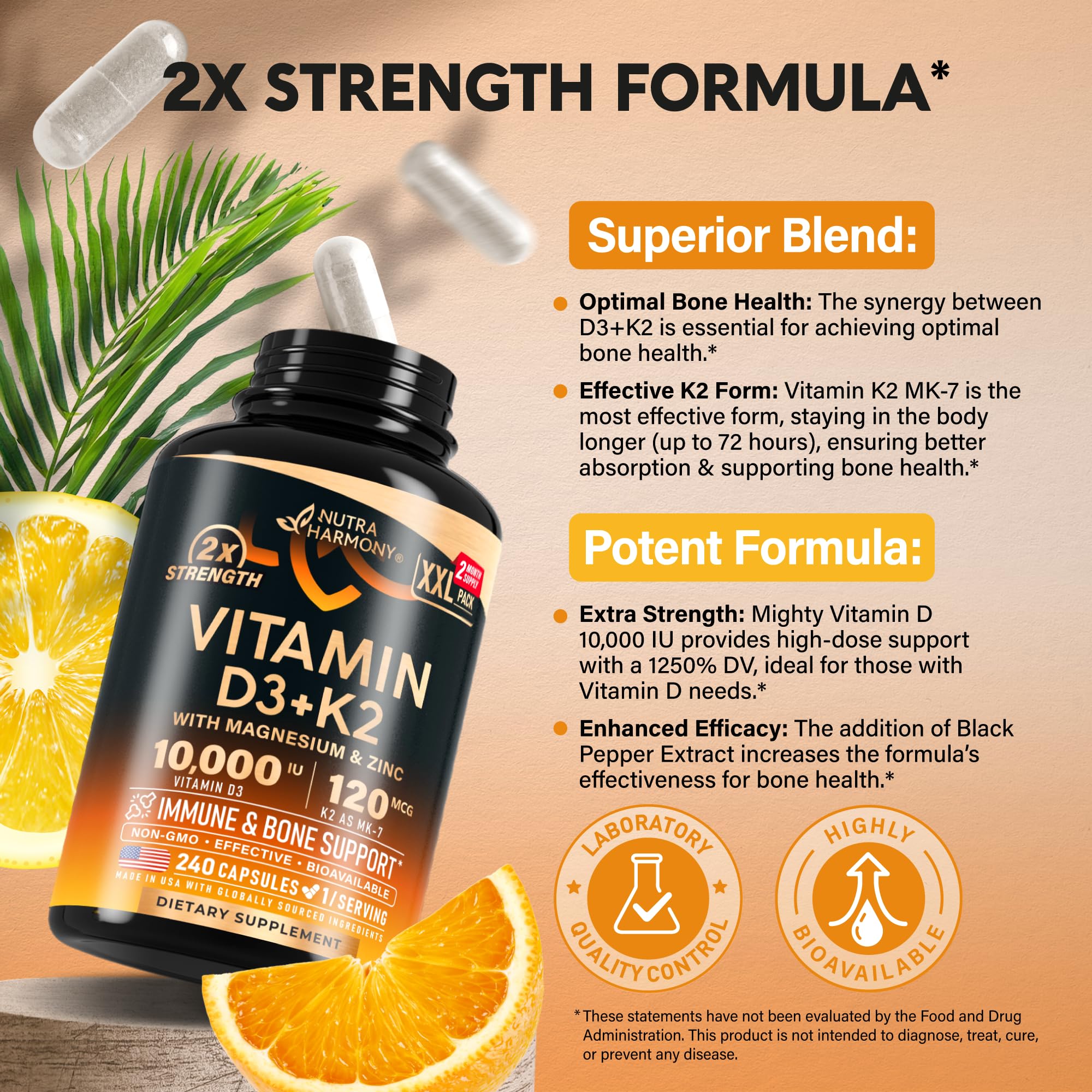 NUTRAHARMONY Vitamin D3 + K2 supplement ingredients list