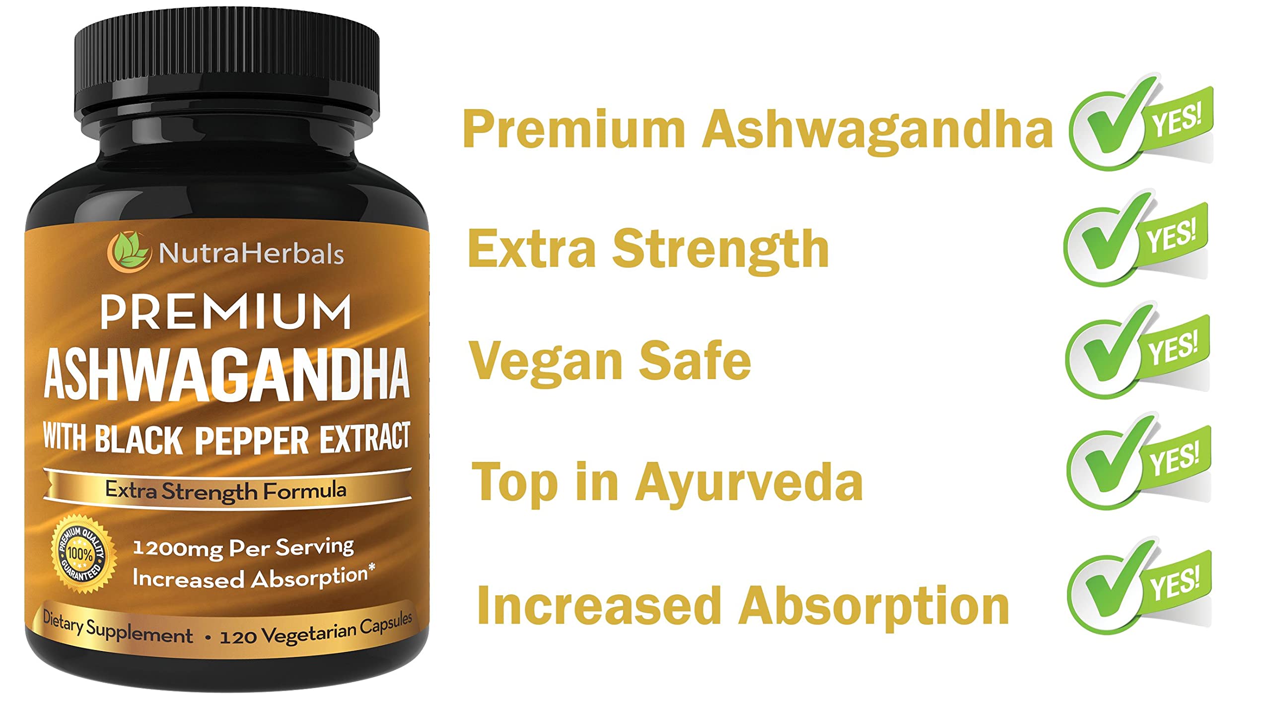 NUTRAHERBALS Ashwagandha 1200mg supplement bottle back view