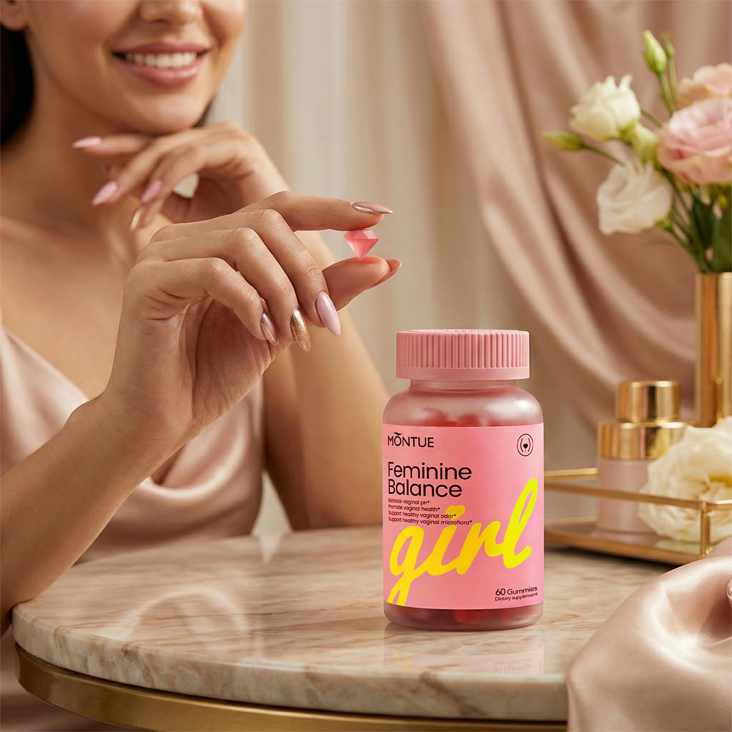 NUTRAJOY Feminine Balance Gummies in a lifestyle setting