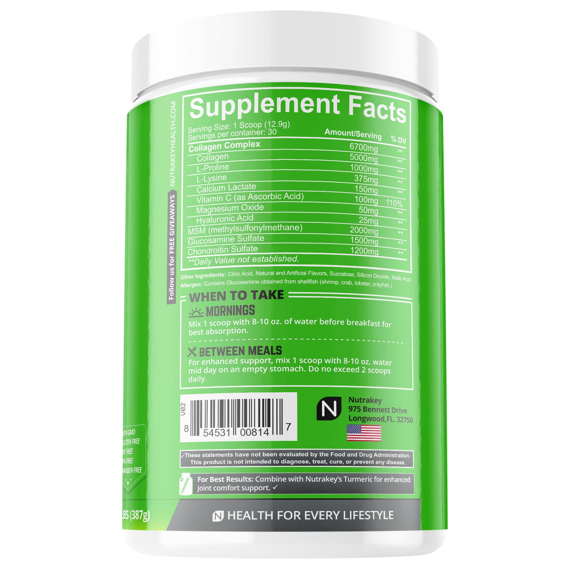 NutraKey Innoflex Chondroitin Joint Support Powder packaging side view