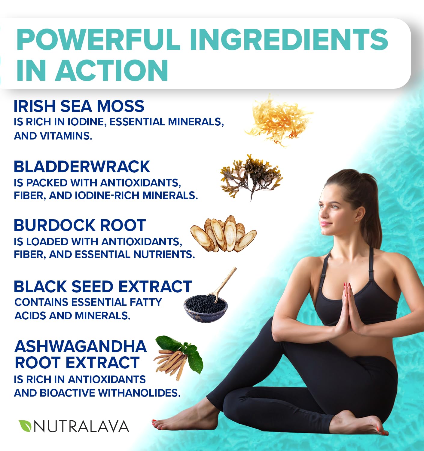 NUTRALAVA Sea Moss Capsules ingredients list close-up
