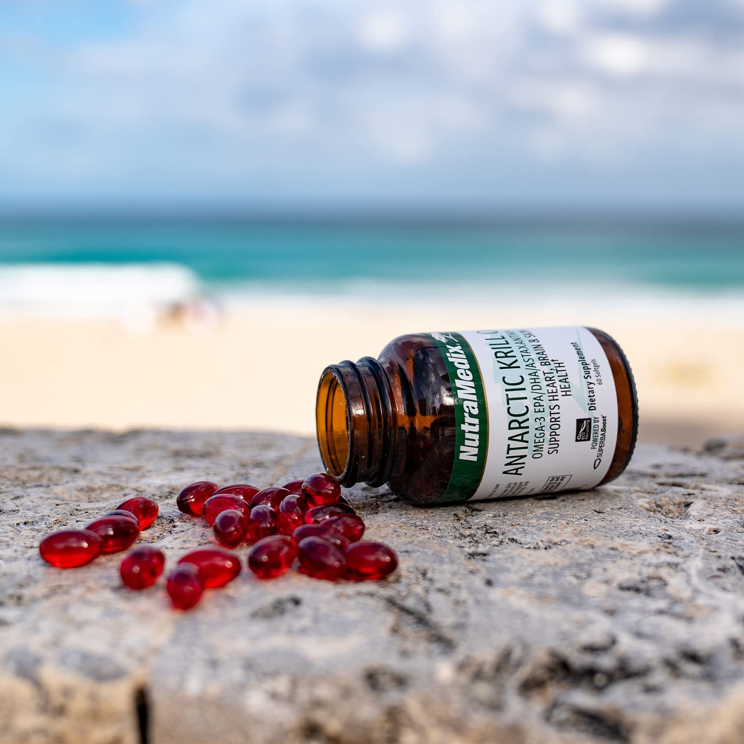 NutraMedix Antarctic Krill Oil softgels lifestyle scene