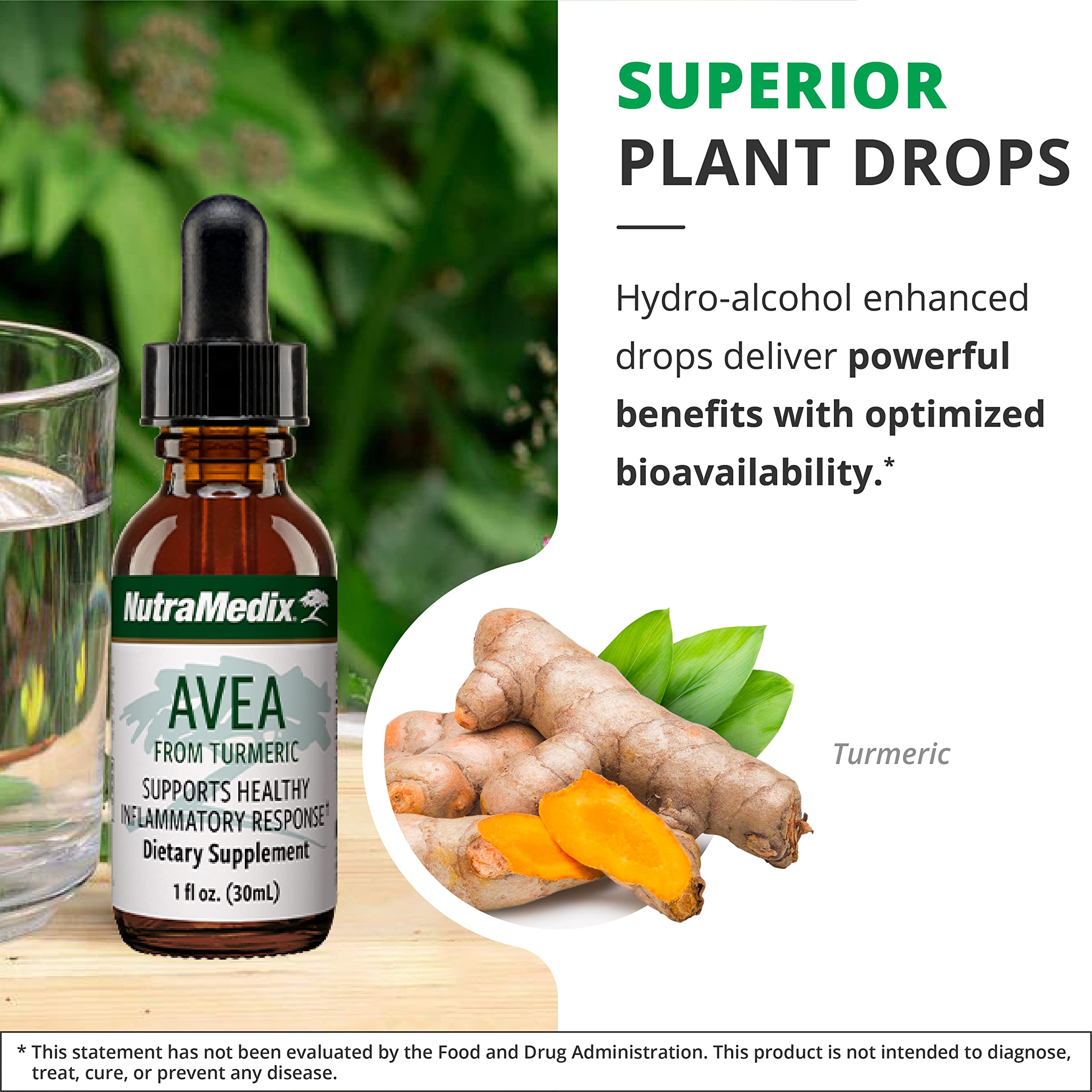 NutraMedix Avea Turmeric Liquid Drops 68g in a glass of water