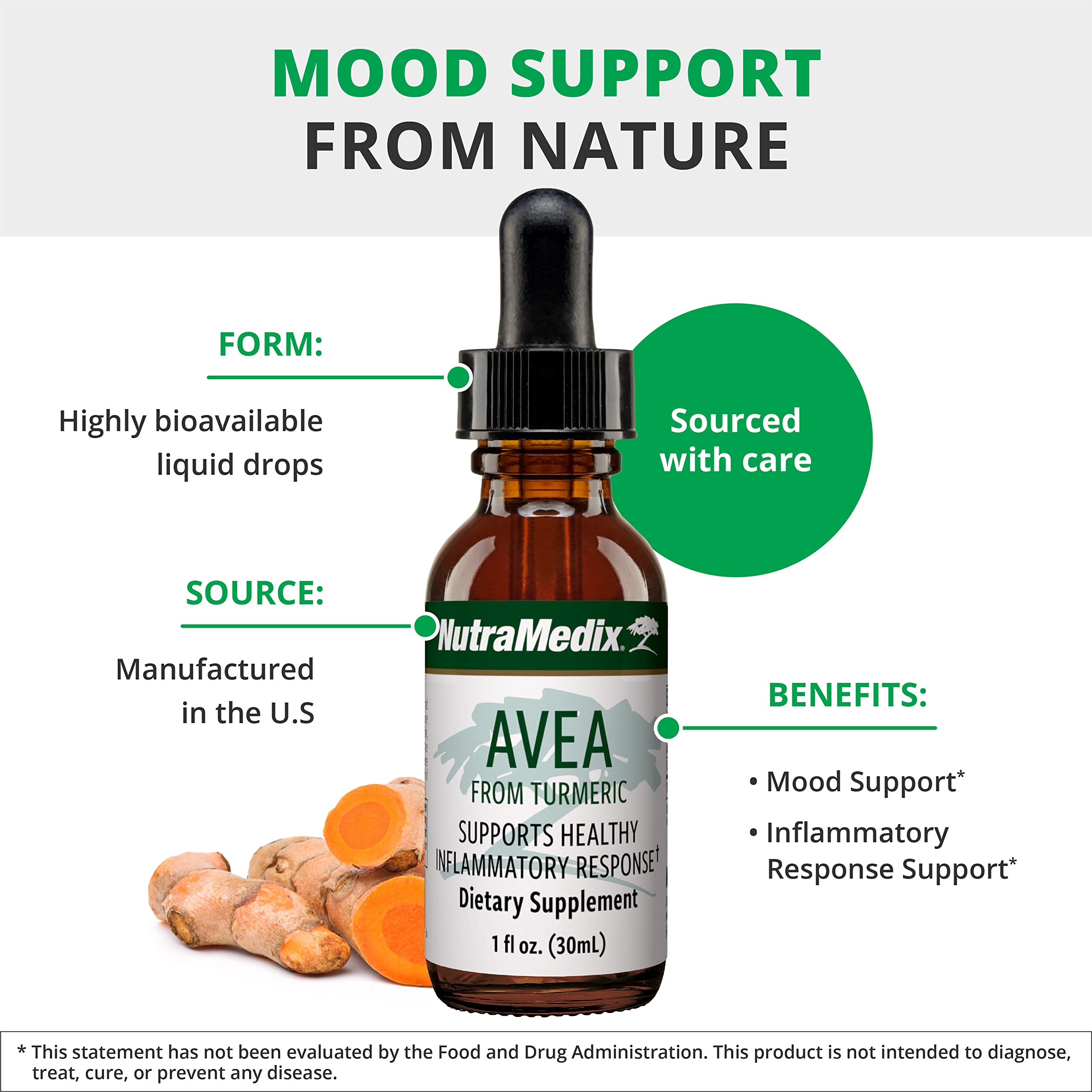NutraMedix Avea Turmeric Liquid Drops 68g label close-up