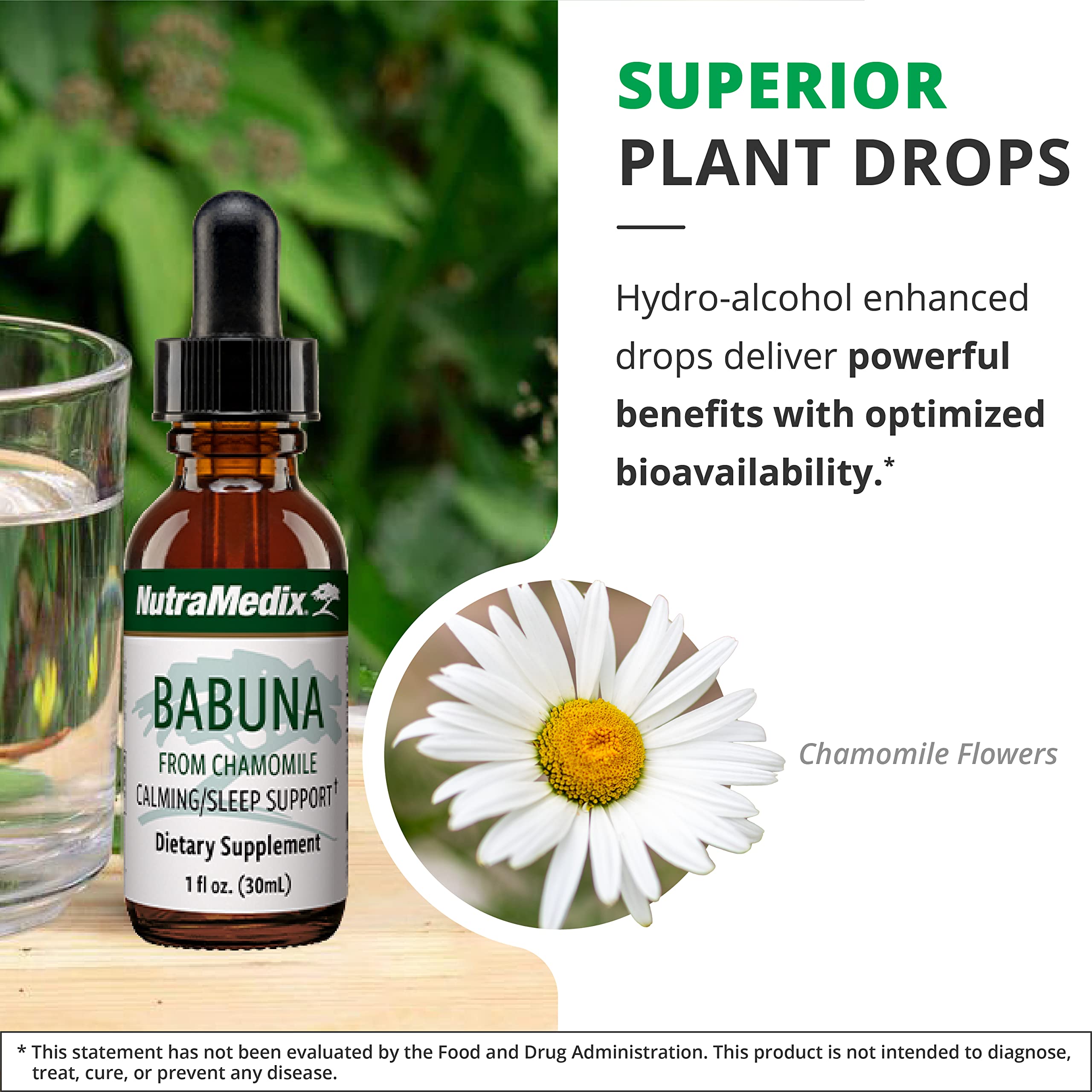 NutraMedix Babuna Calm Drops with chamomile flowers