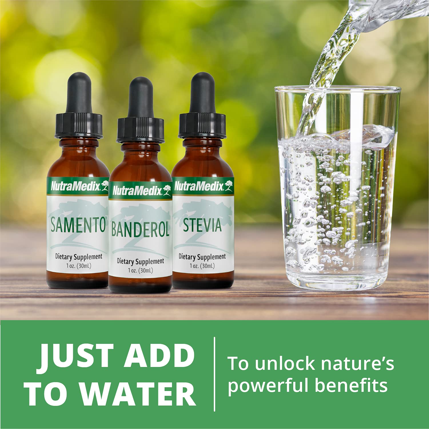 NutraMedix Ezov Hyssop Plant Drops 1oz bottle on a wooden surface