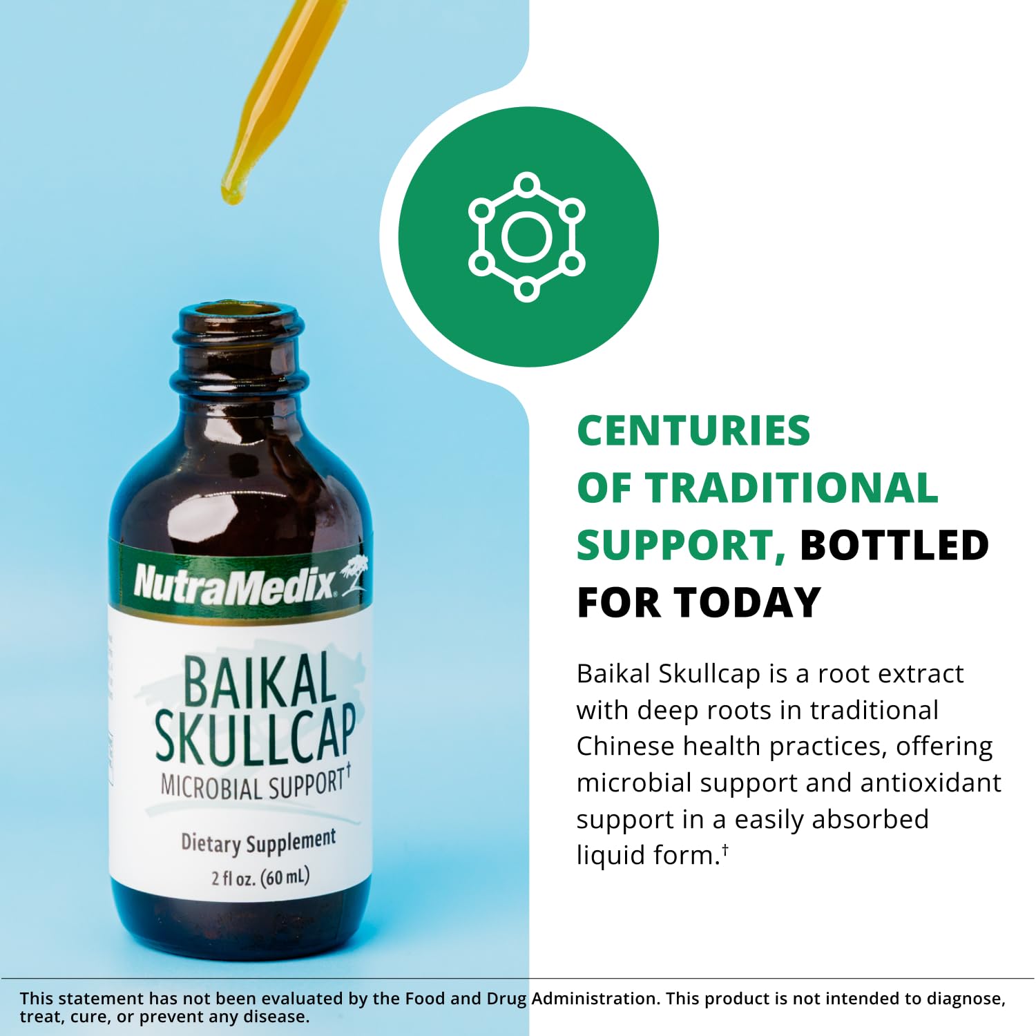 NutraMedix Skullcap Tincture 132g packaging on a table