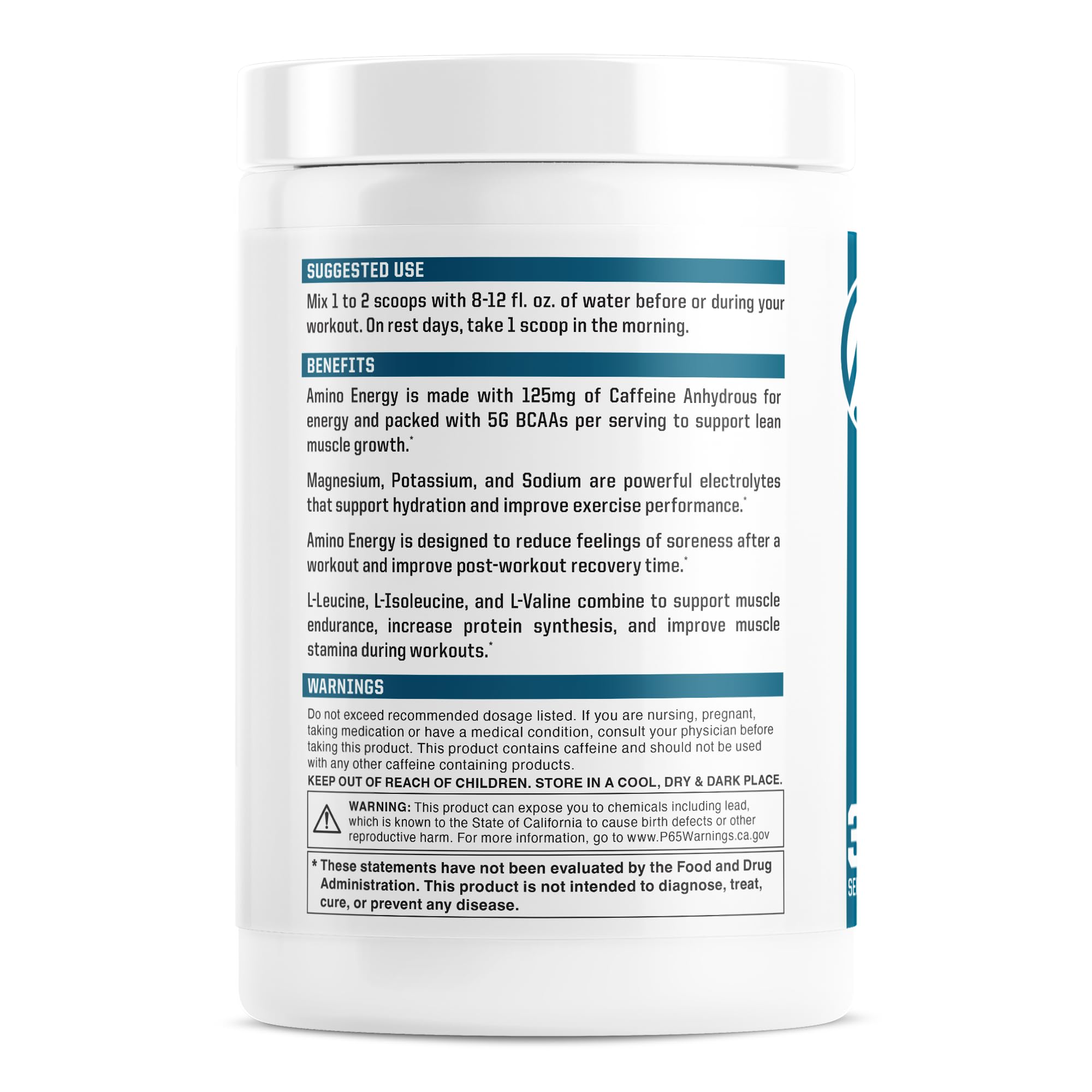 NutraOne BCAA Amino Energy Supplement 358g side view