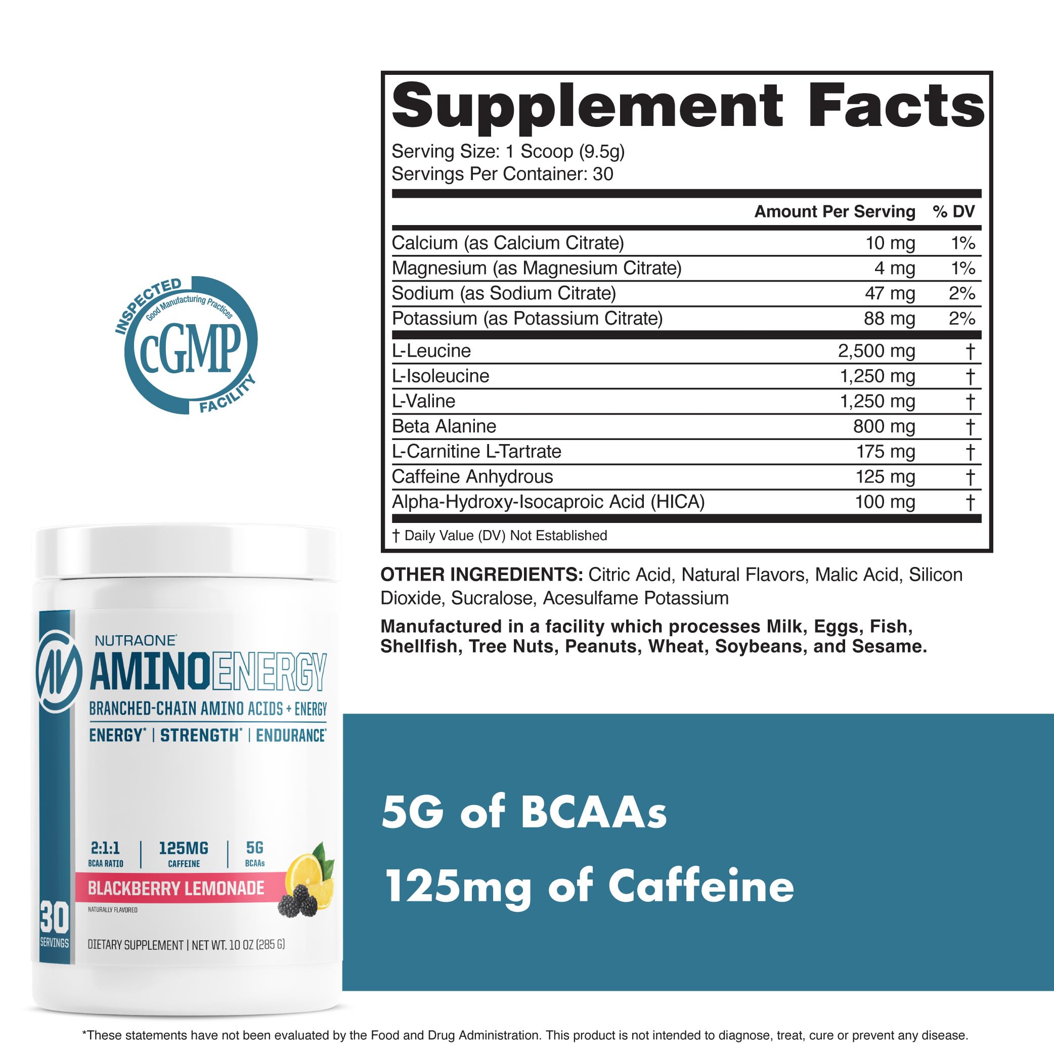 NutraOne BCAA Amino Energy Supplement 358g with shaker bottle