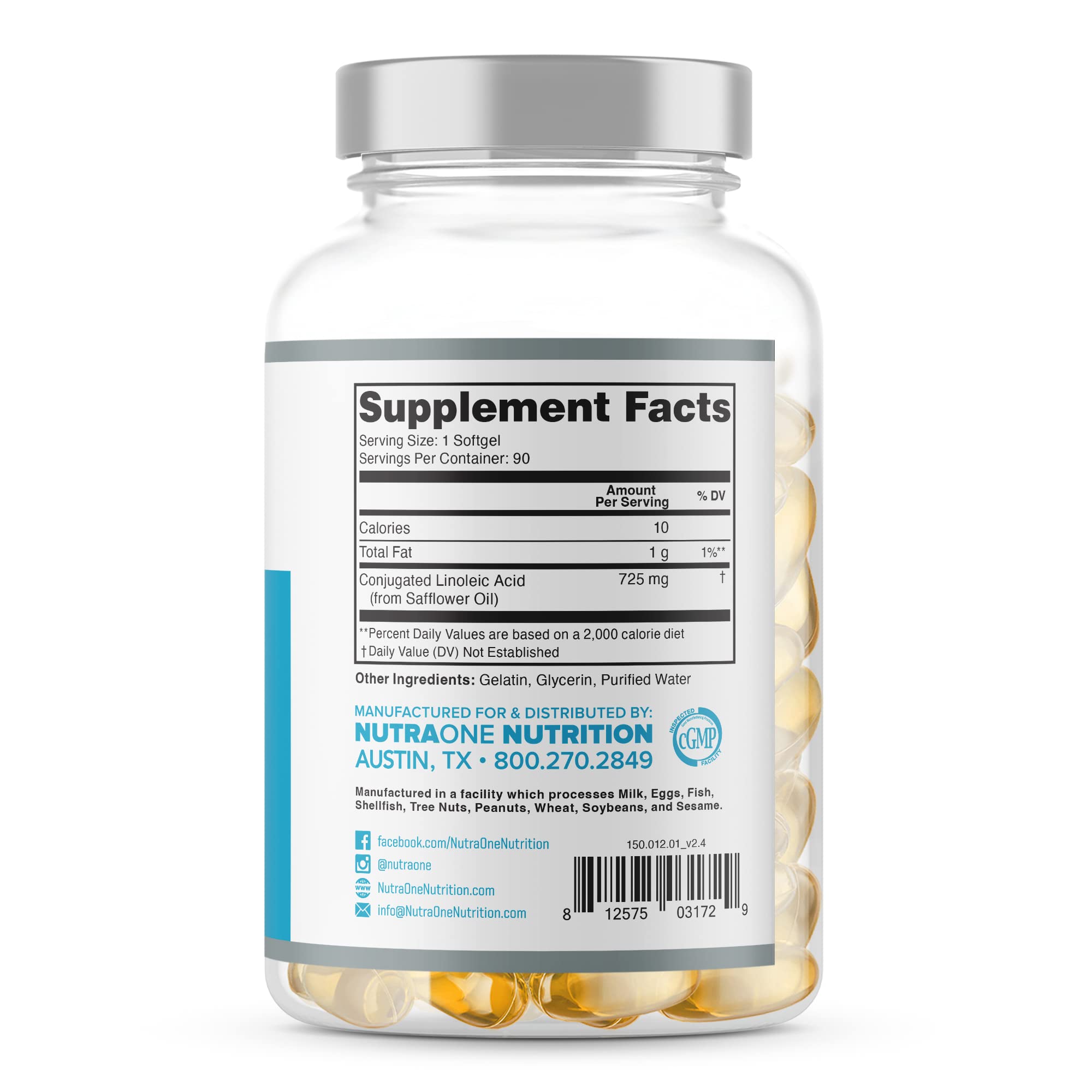NutraOne CLAOne Conjugated Linoleic Acid 80% label close-up