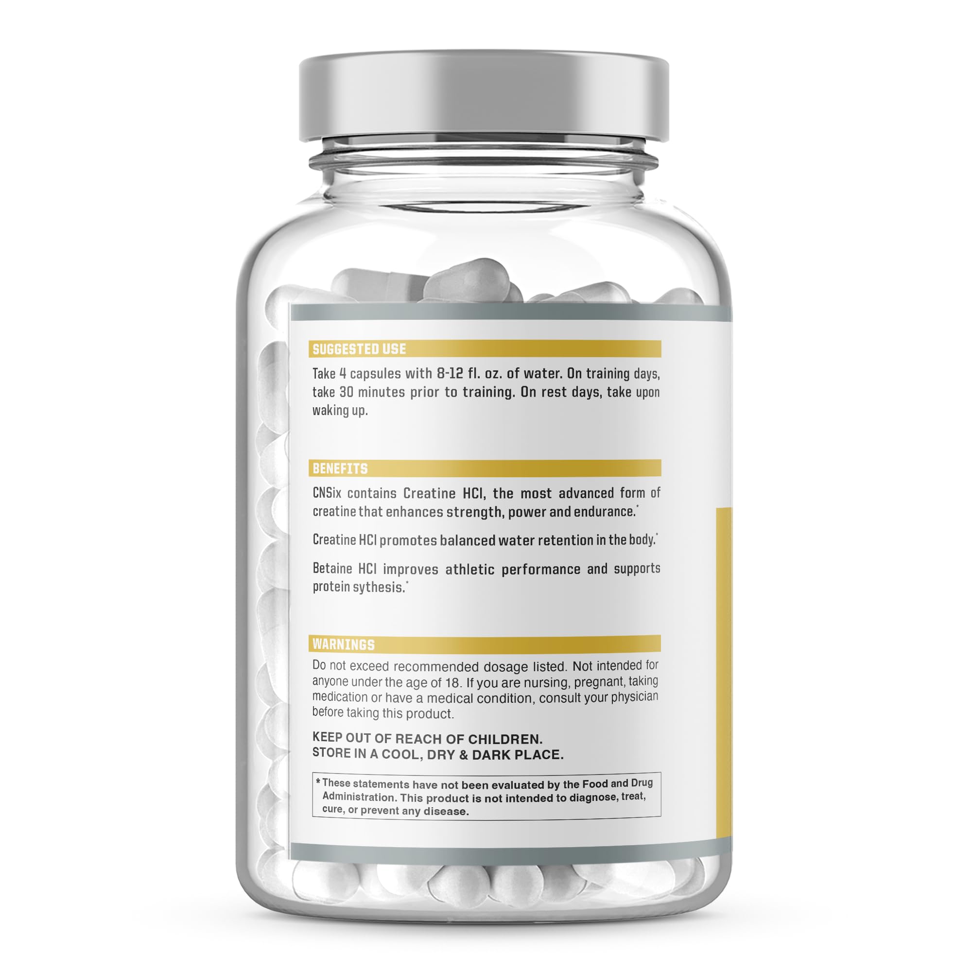 NutraOne CNSix Creatine HCl 210g back view with ingredients