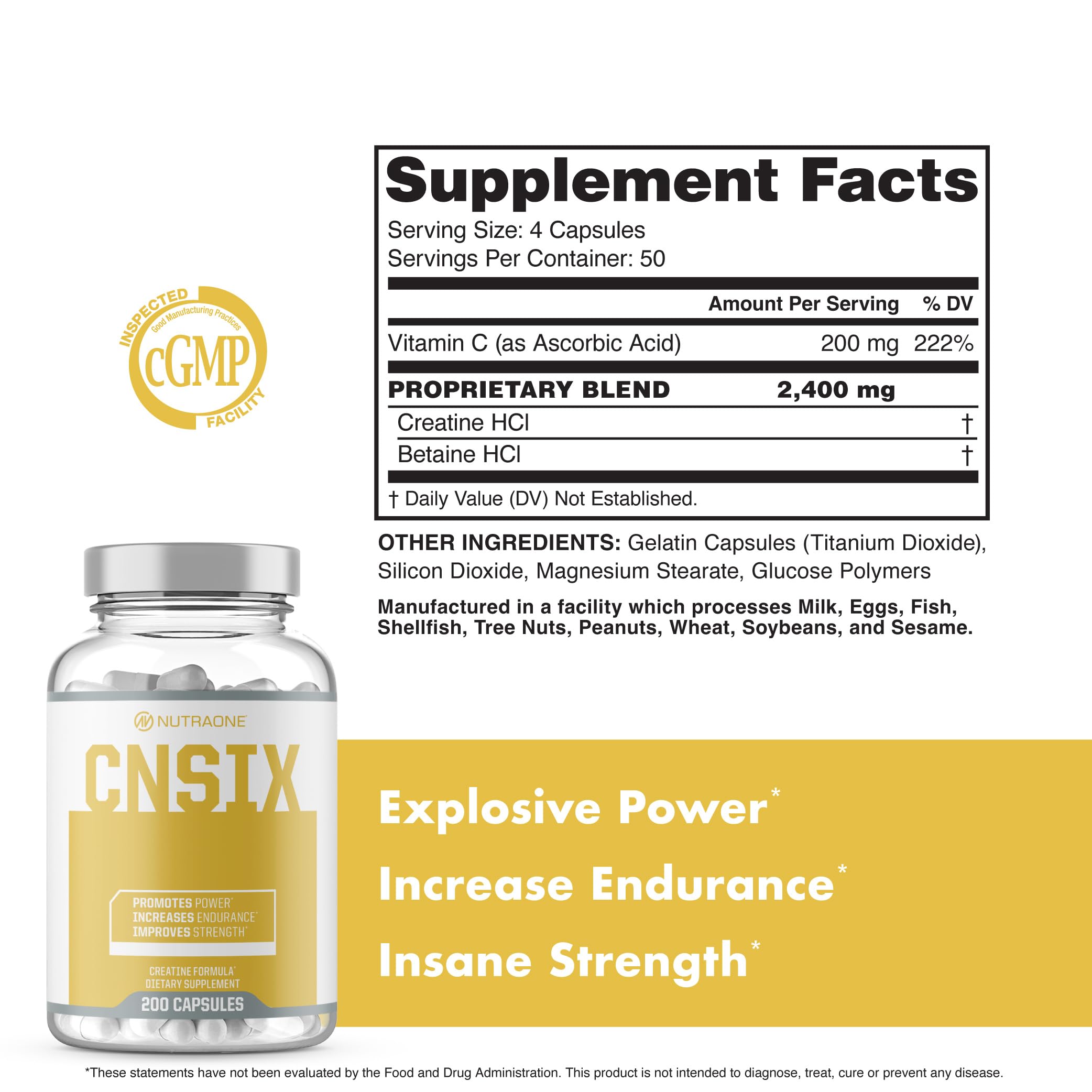 NutraOne CNSix Creatine HCl capsules in a hand