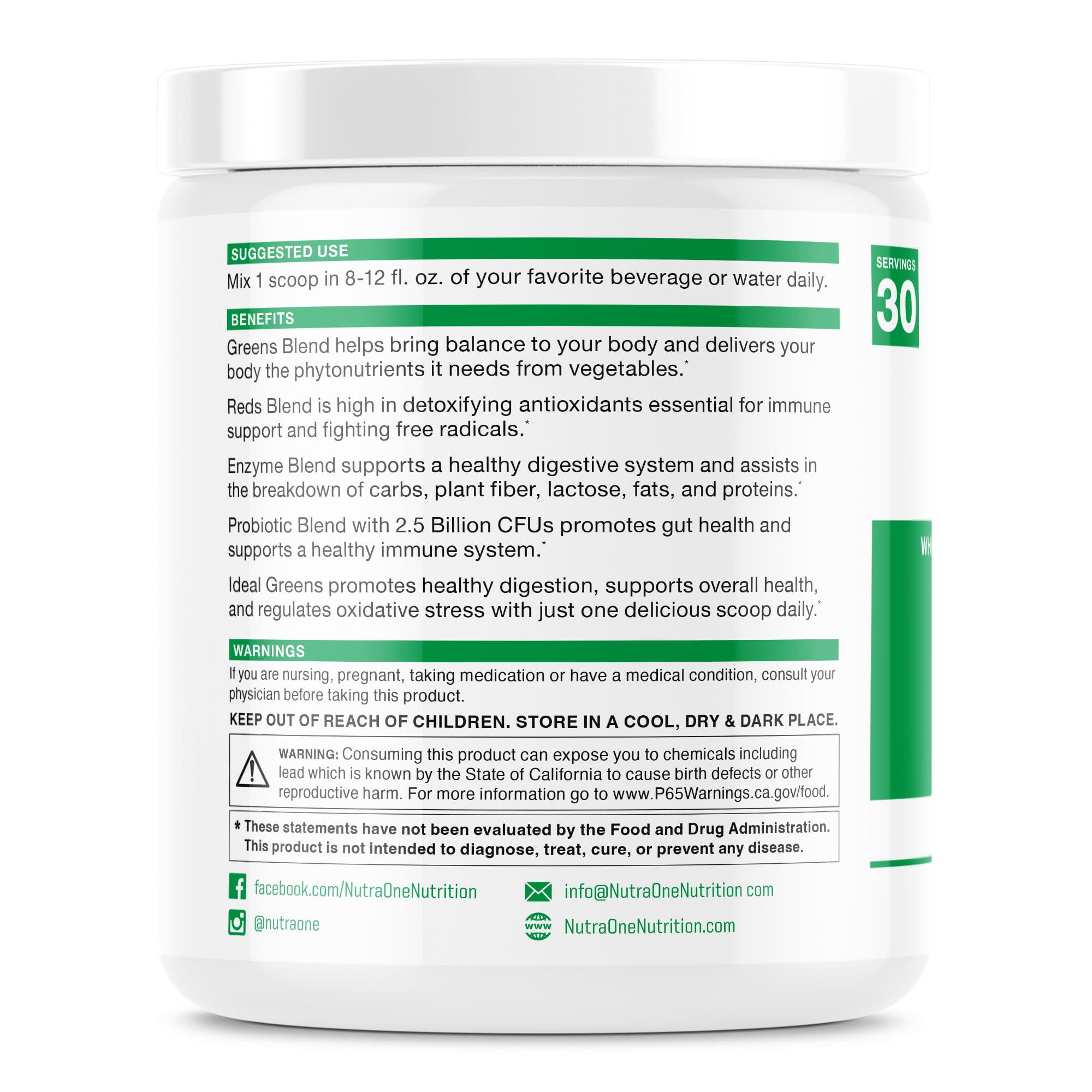 NutraOne Green Powder Supplement 340g packaging