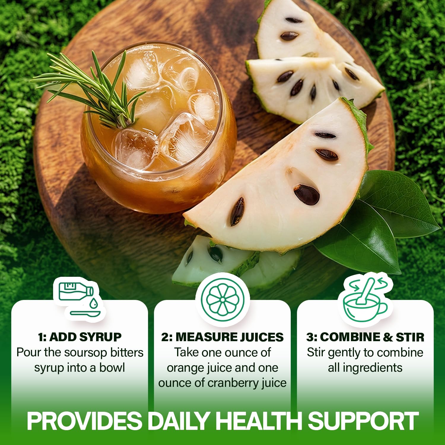 NutraPeaks Soursop Bitters Liquid with a glass of water