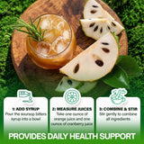NutraPeaks Soursop Bitters Liquid with a glass of water