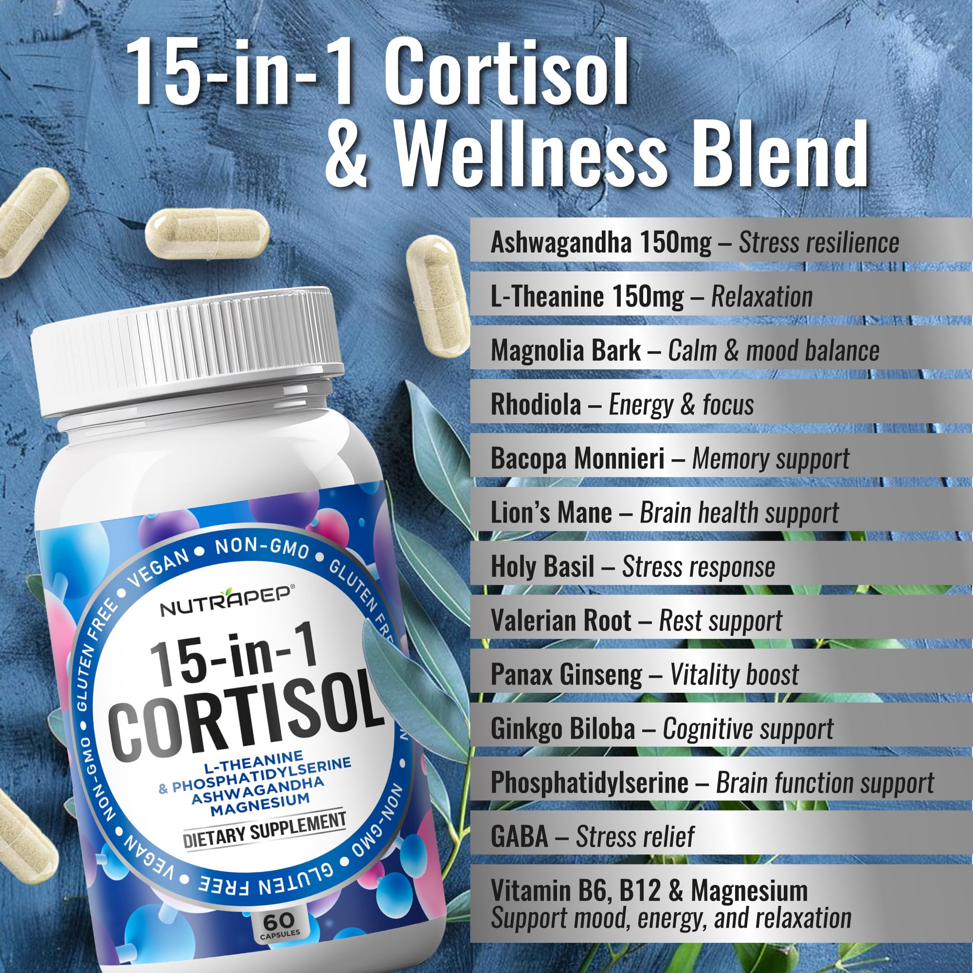 NutraPep 15-in-1 Cortisol Support Supplement back view
