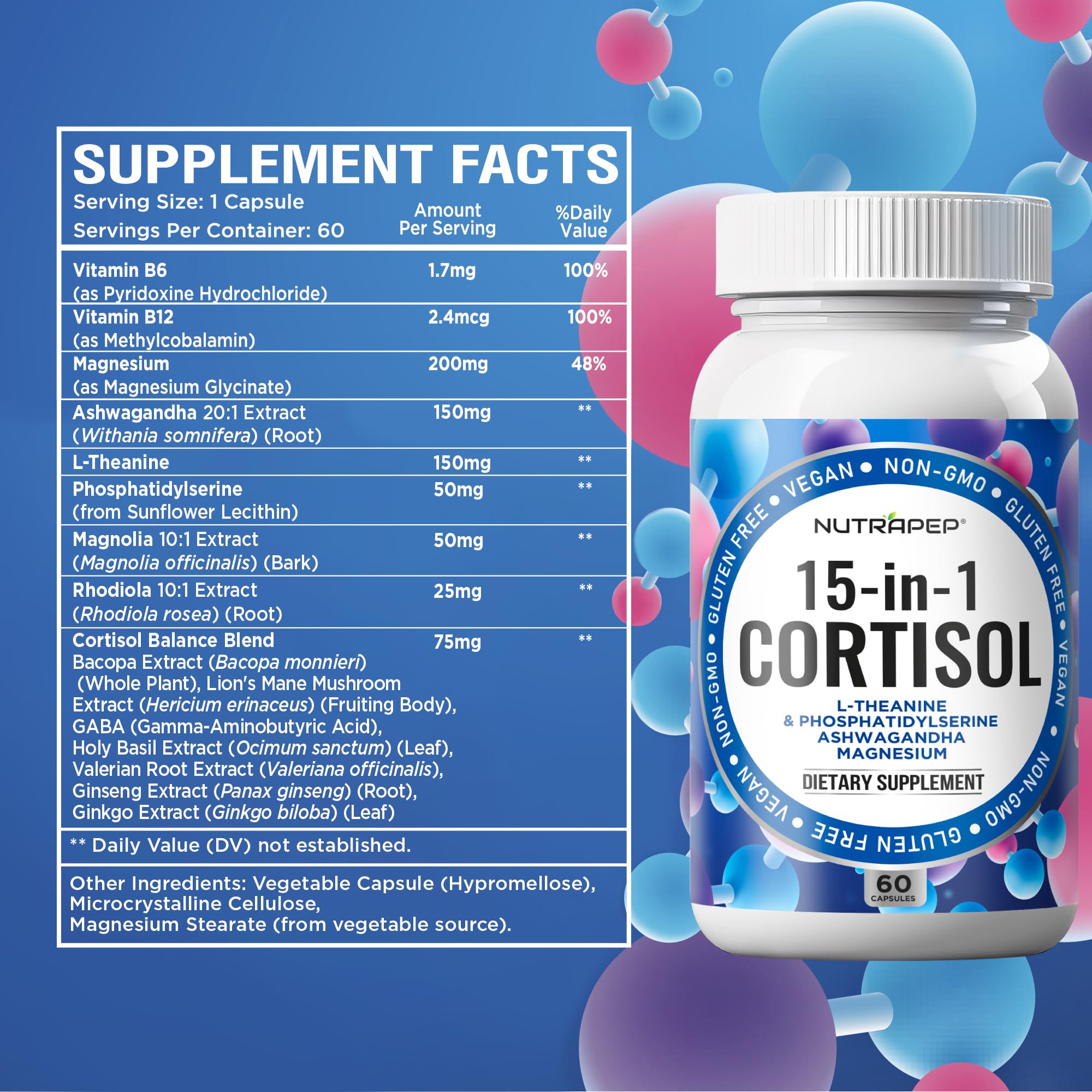 NutraPep 15-in-1 Cortisol Support Supplement on a table