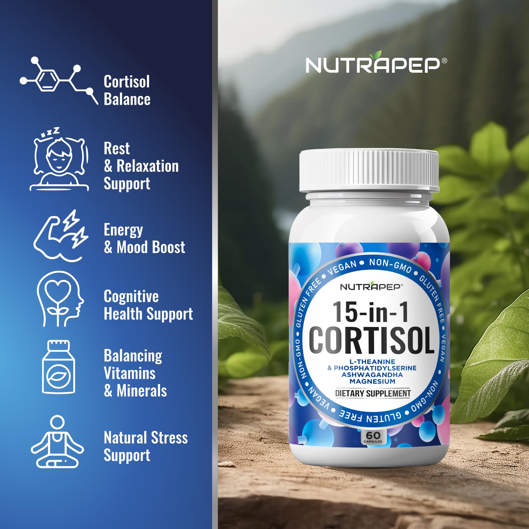NutraPep 15-in-1 Cortisol Support Supplement side view
