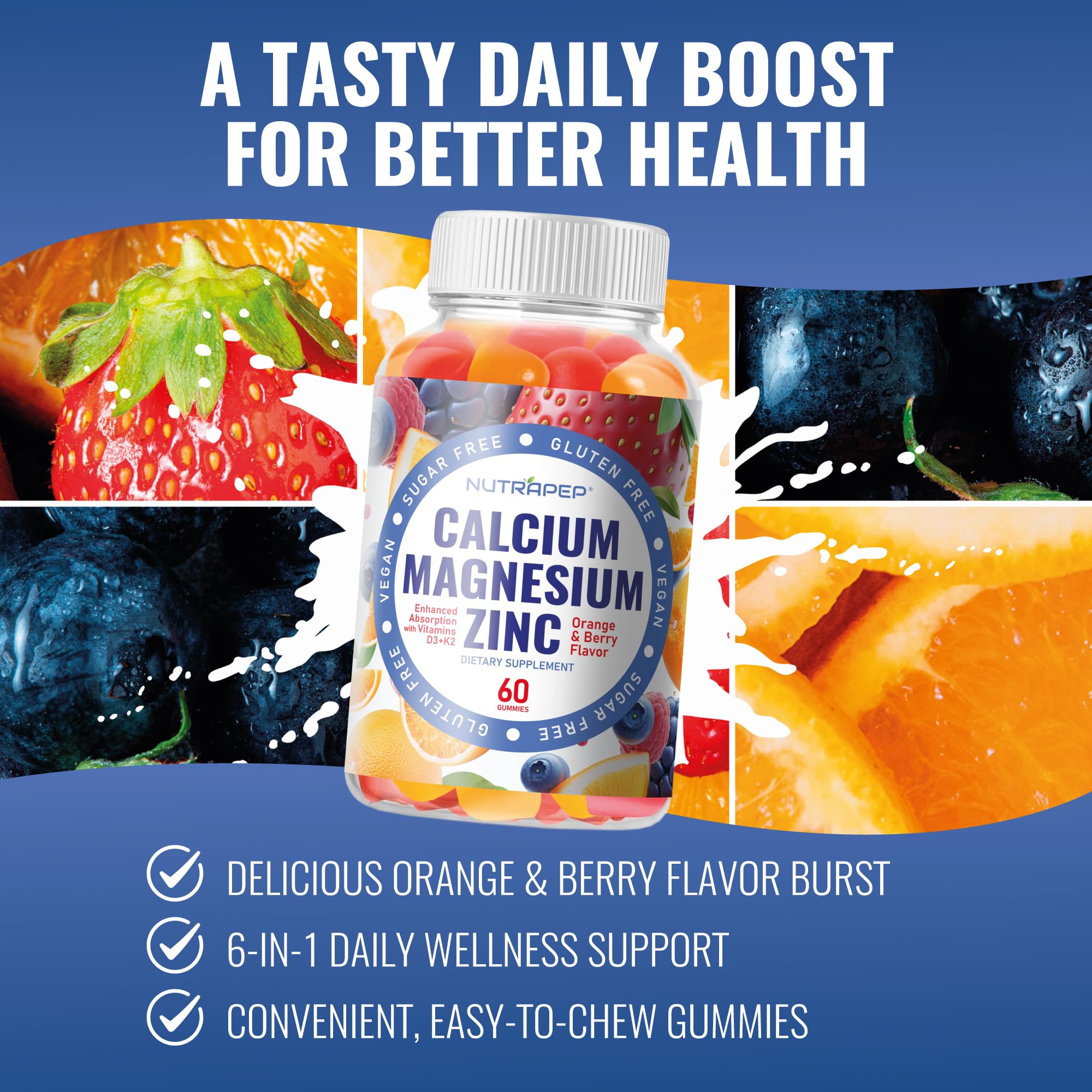 NutraPep Calcium Magnesium Zinc Gummies bottle side view
