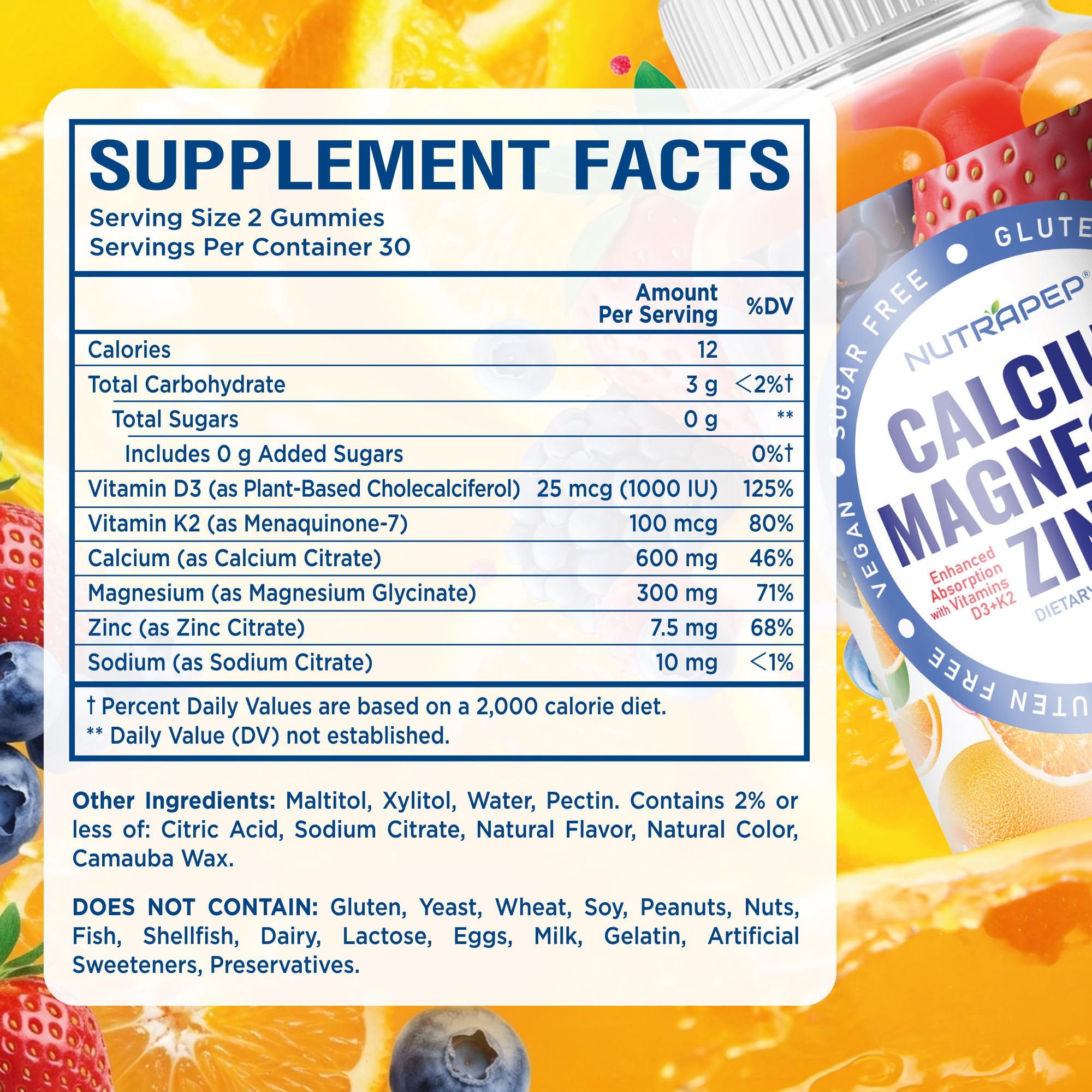 NutraPep Calcium Magnesium Zinc Gummies packaging details