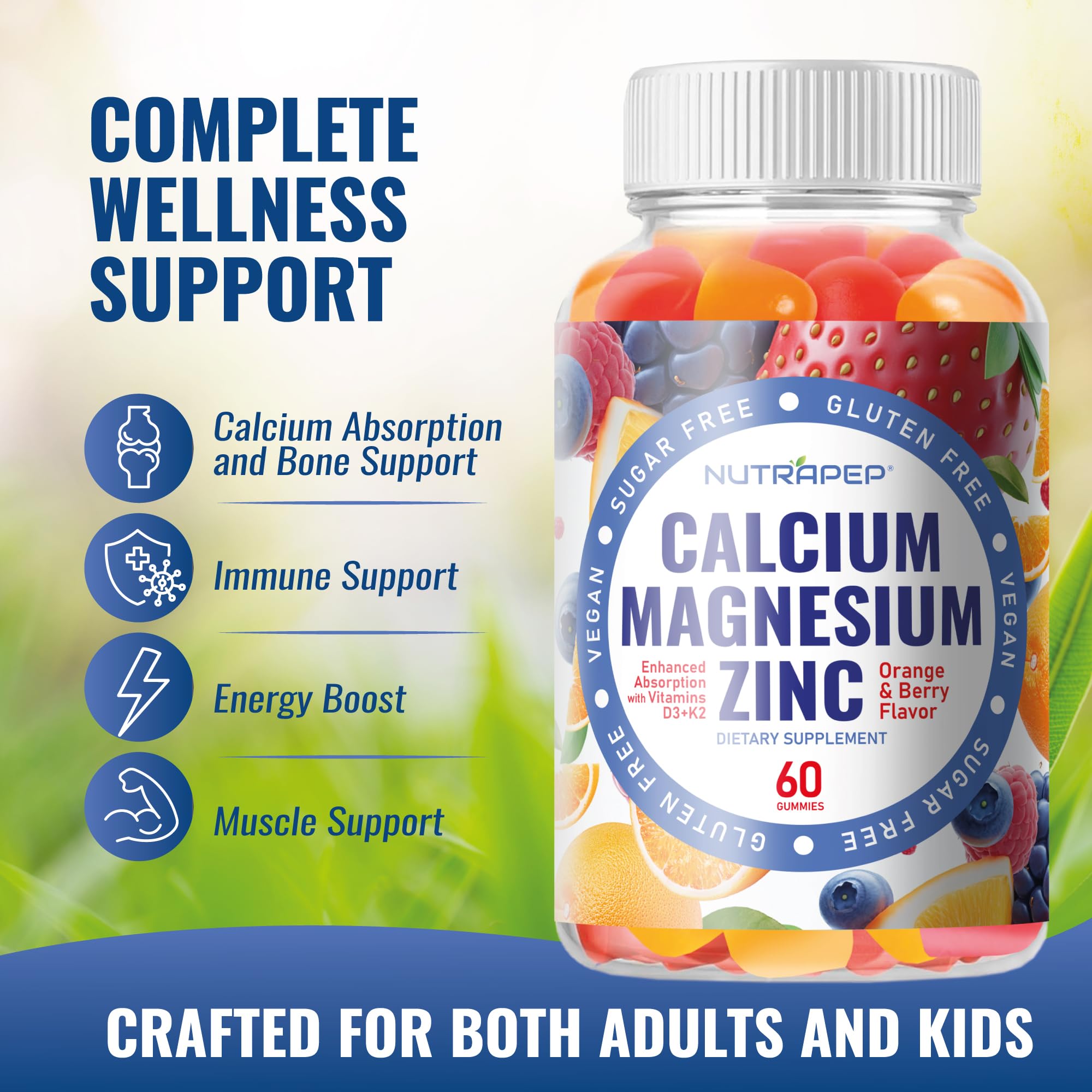 NutraPep Calcium Magnesium Zinc Gummies serving size on a spoon