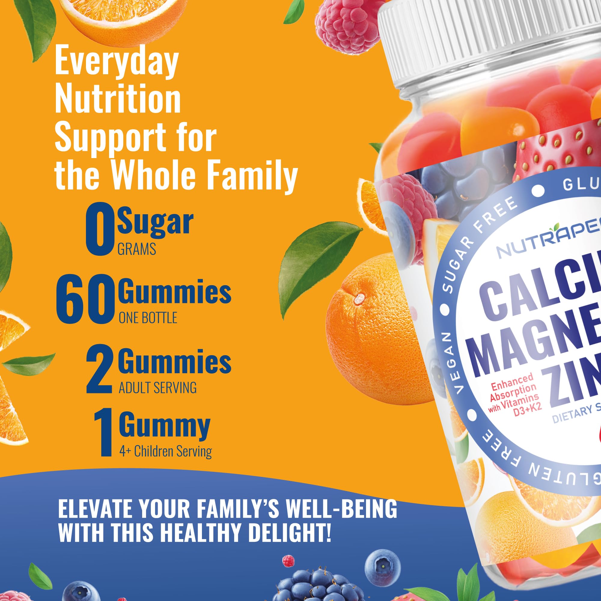 NutraPep Calcium Magnesium Zinc Gummies with fresh berries