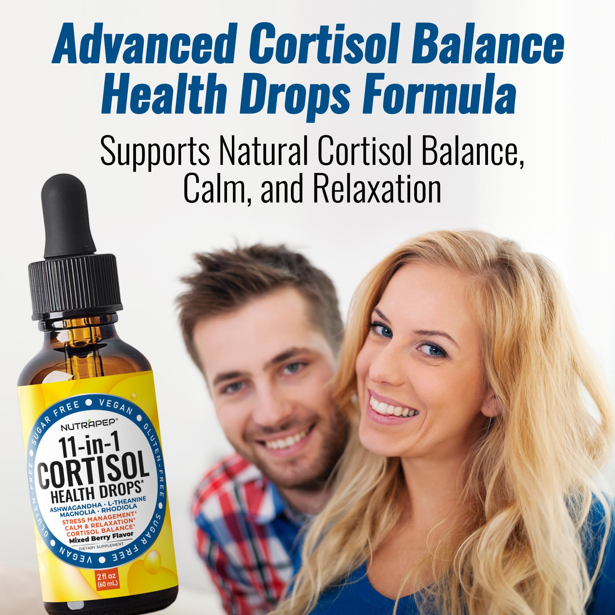 NutraPep Cortisol Health Drops 60mL bottle side view