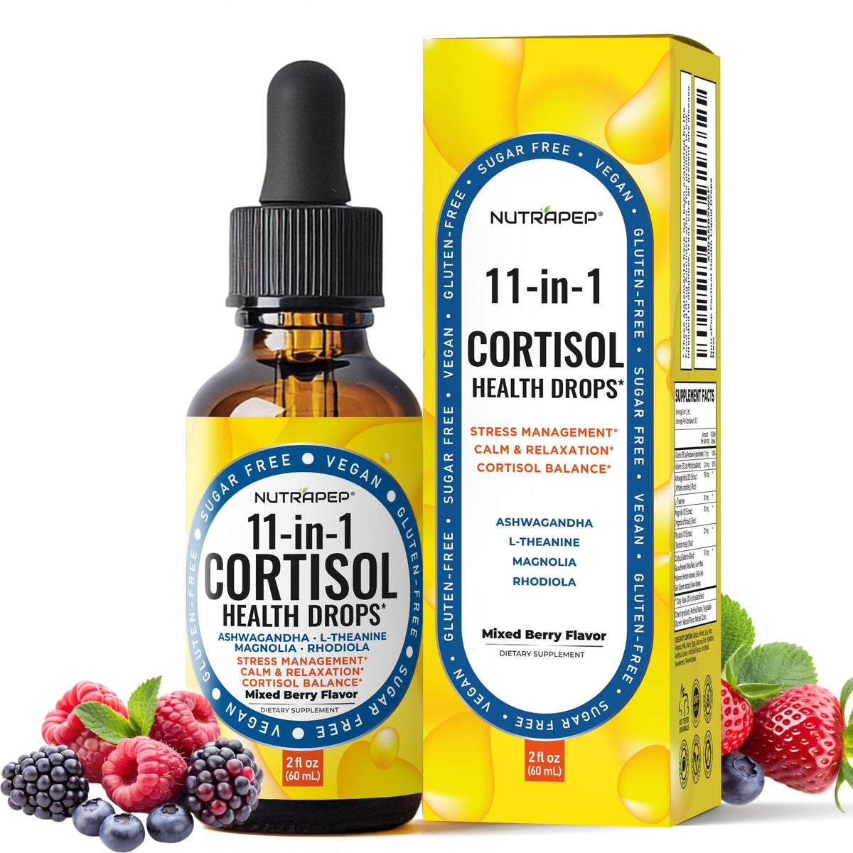 NutraPep Cortisol Health Drops 60mL front view with packaging