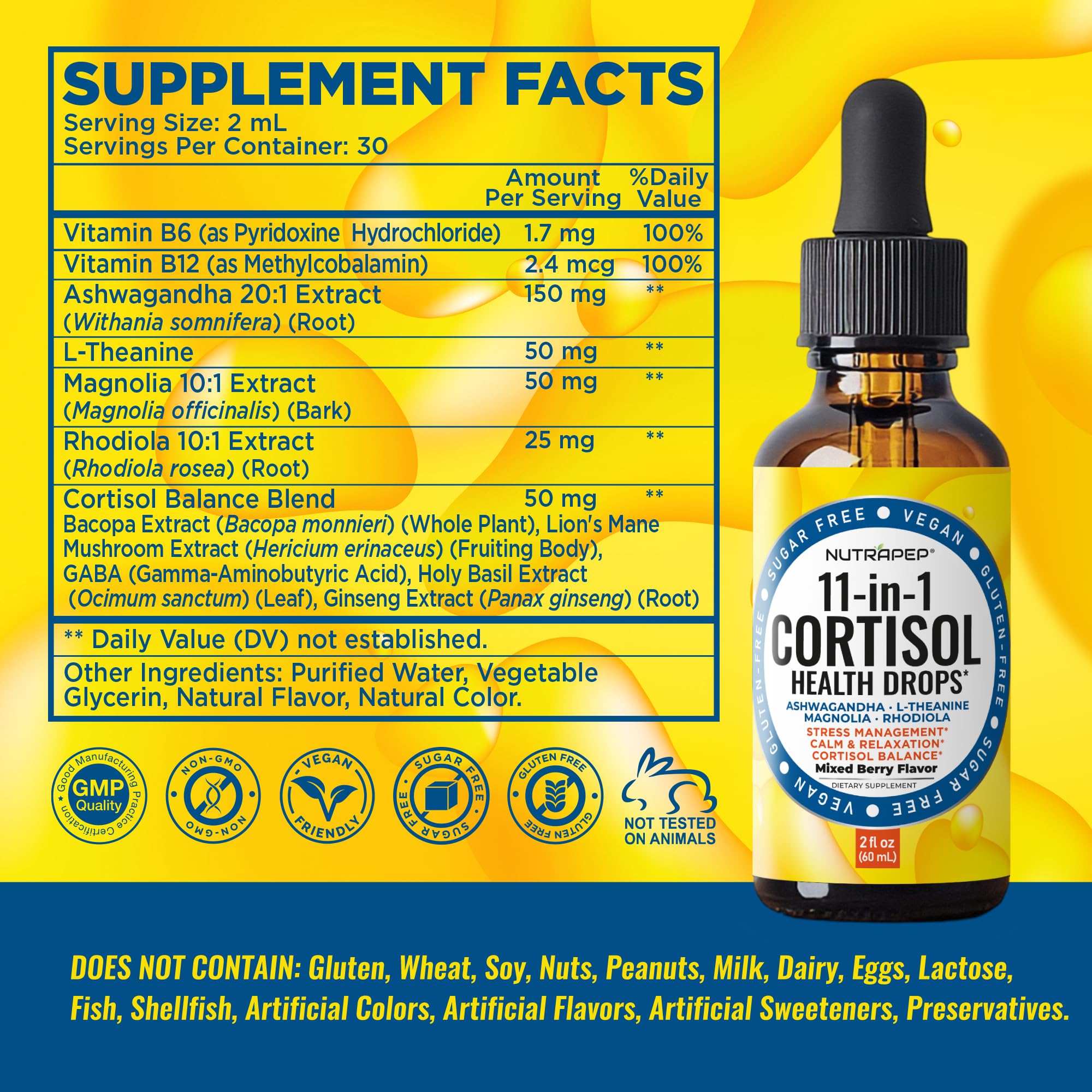 NutraPep Cortisol Health Drops 60mL on a kitchen counter