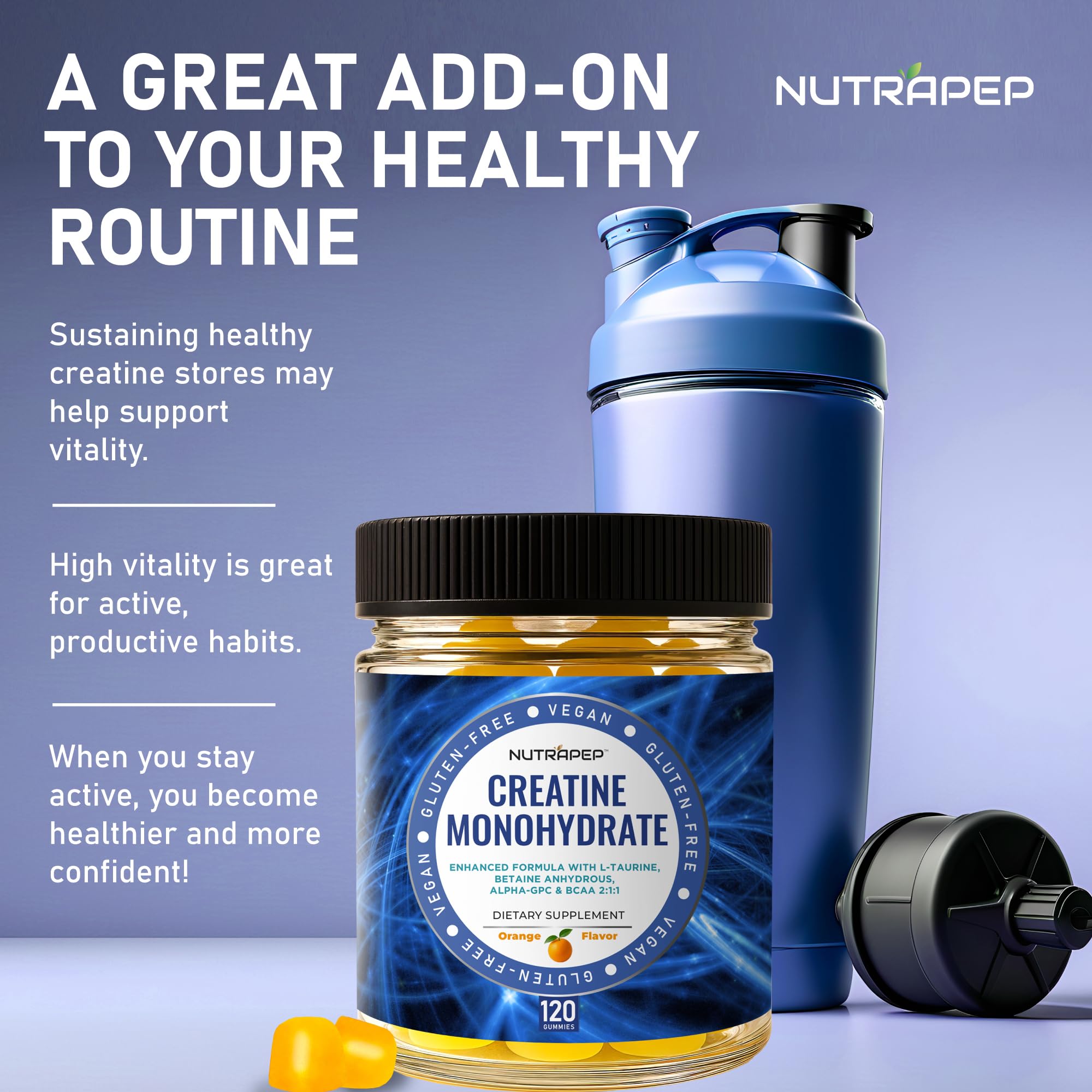 NutraPep Creatine Monohydrate Gummies on a kitchen counter