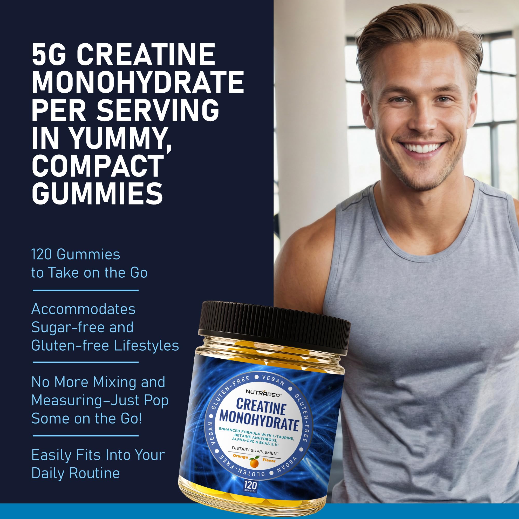 NutraPep Creatine Monohydrate Gummies side view with nutritional information