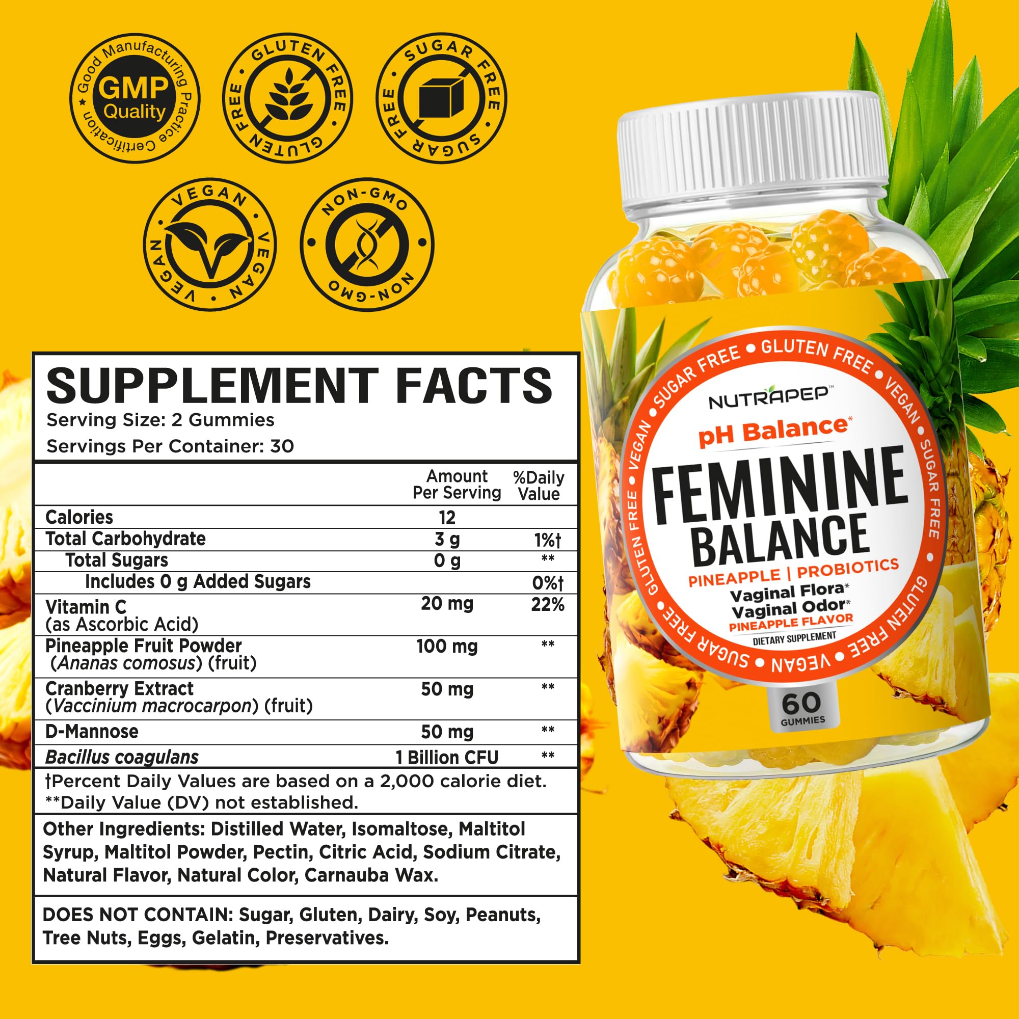 NutraPep Feminine Balance Gummies in a hand with a tropical setting