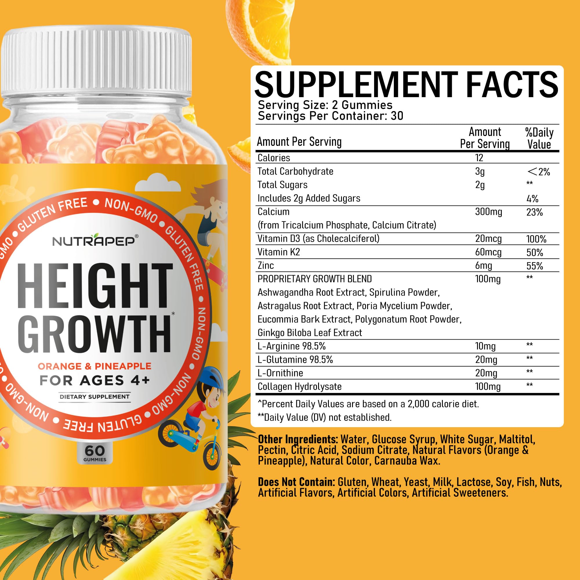NutraPep Height Growth Support Gummies displayed with fresh fruit