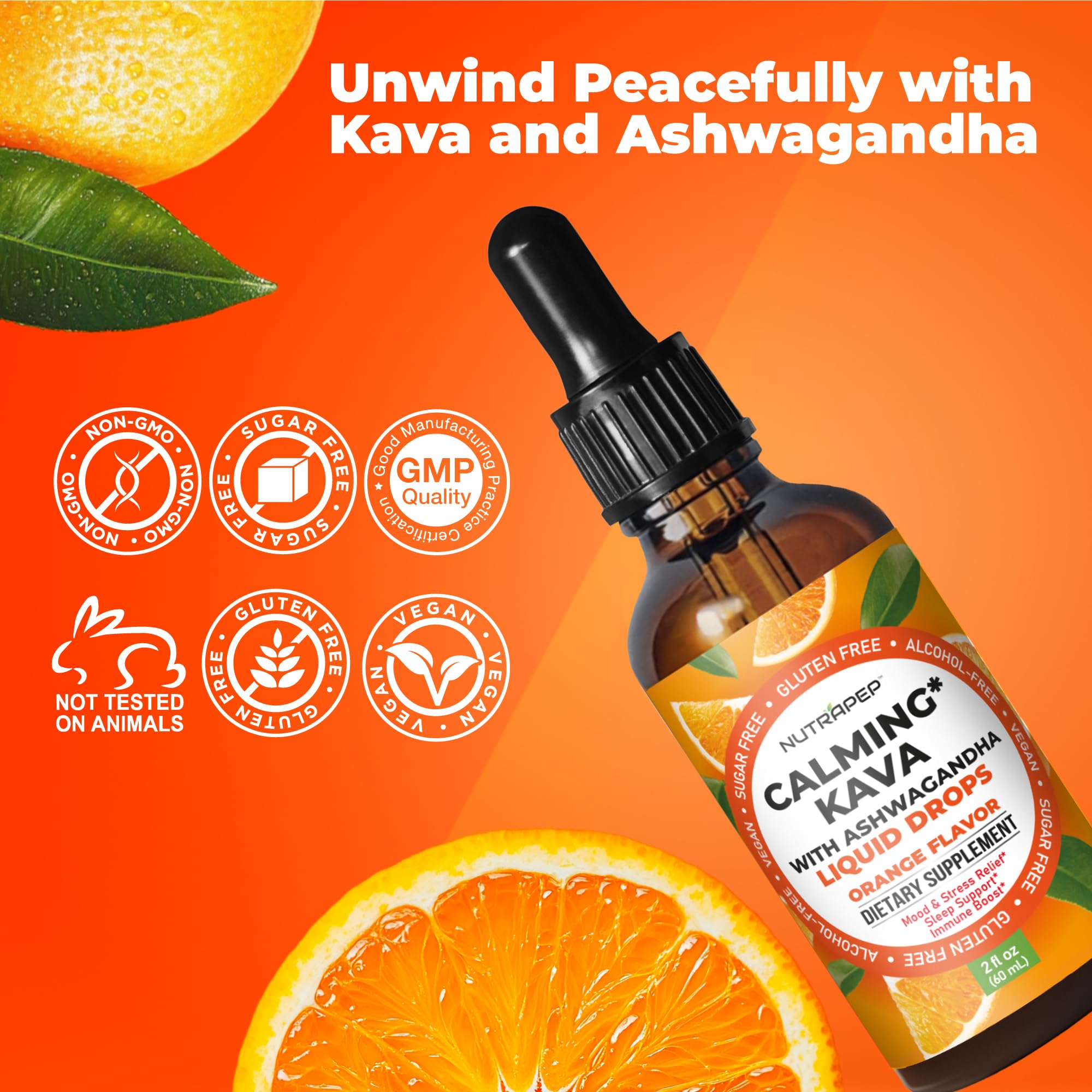 NutraPep Kava Drops with natural ingredients background