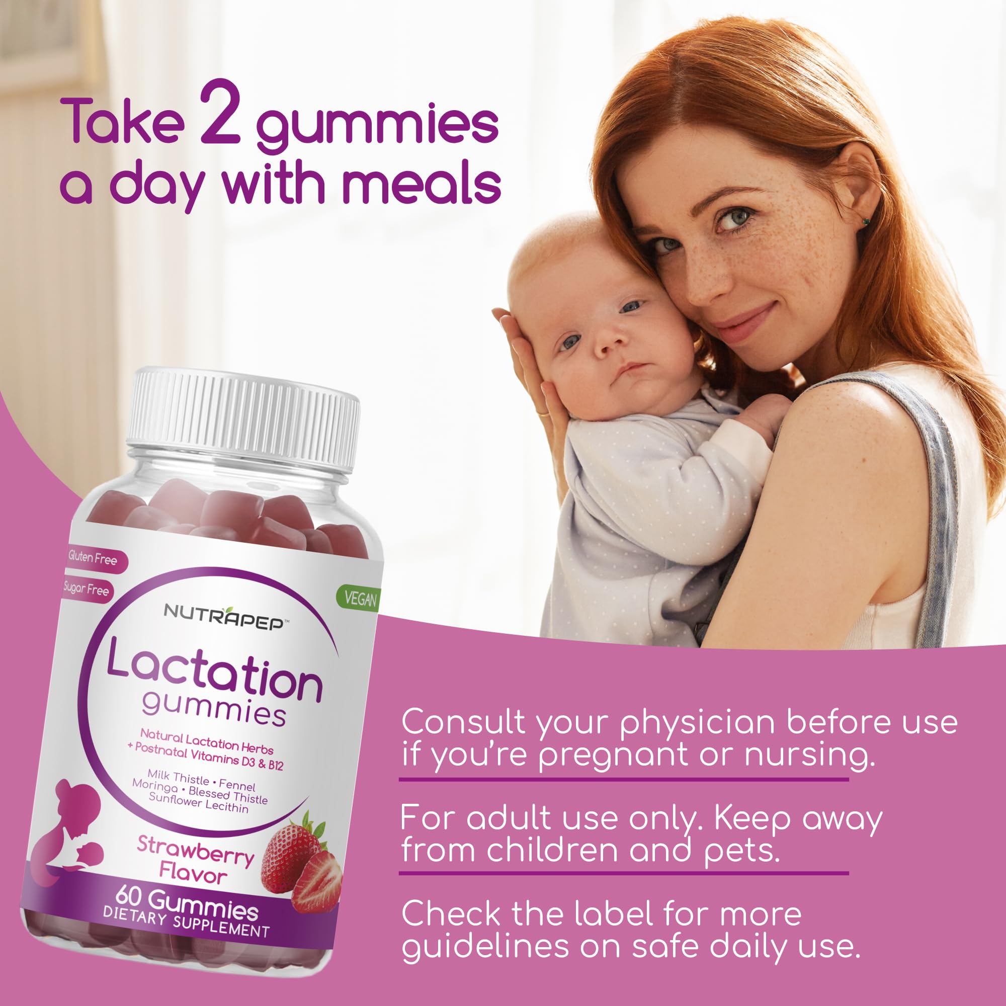 NutraPep Lactation Support Gummies on a wooden table