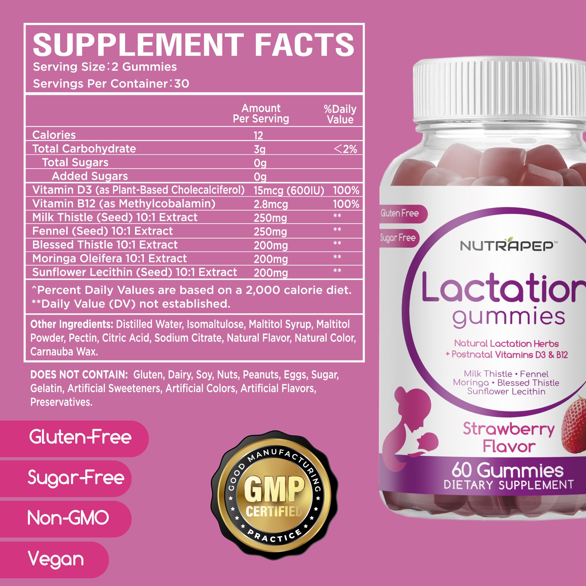 NutraPep Lactation Support Gummies with a measuring spoon