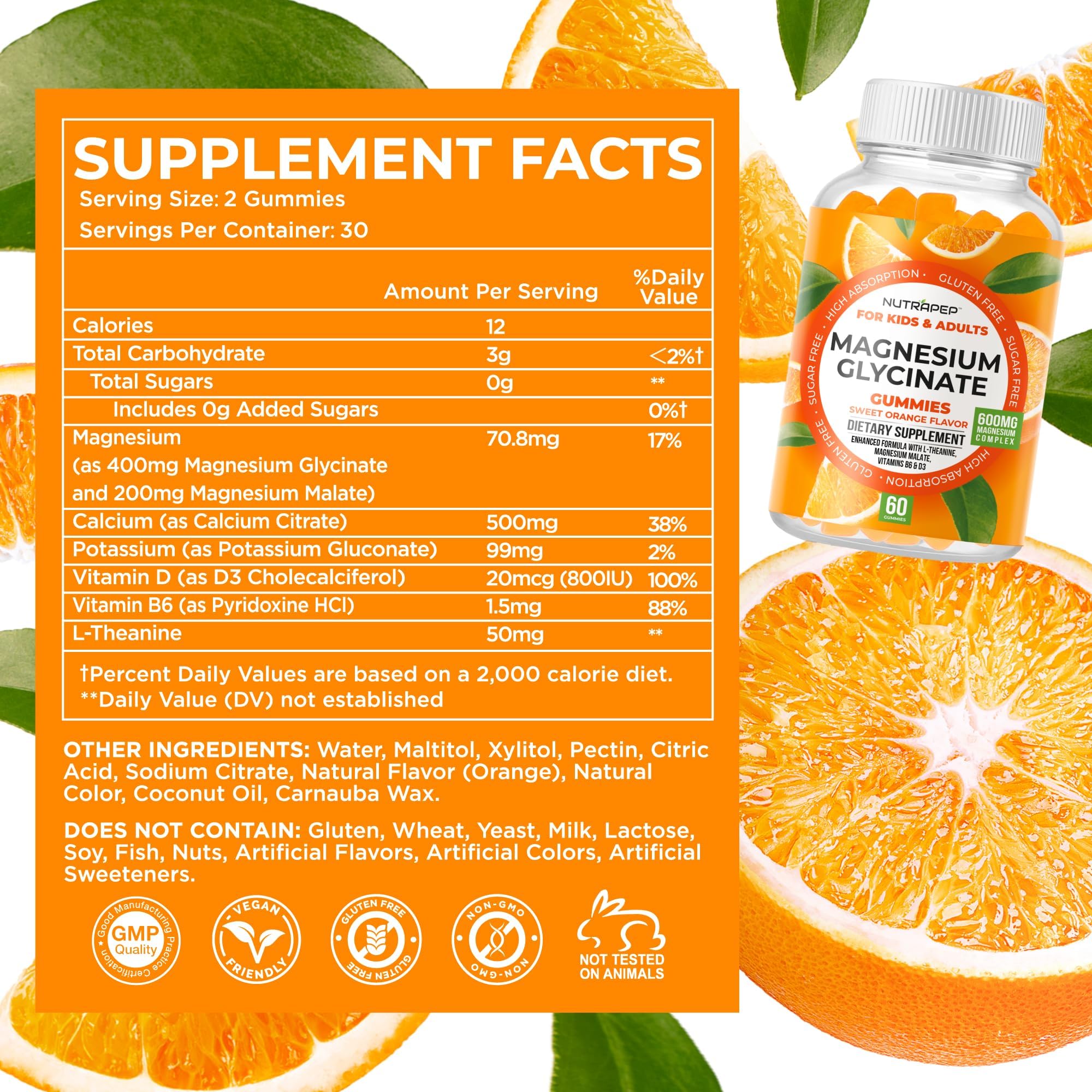 NutraPep Magnesium Glycinate Gummies back view packaging