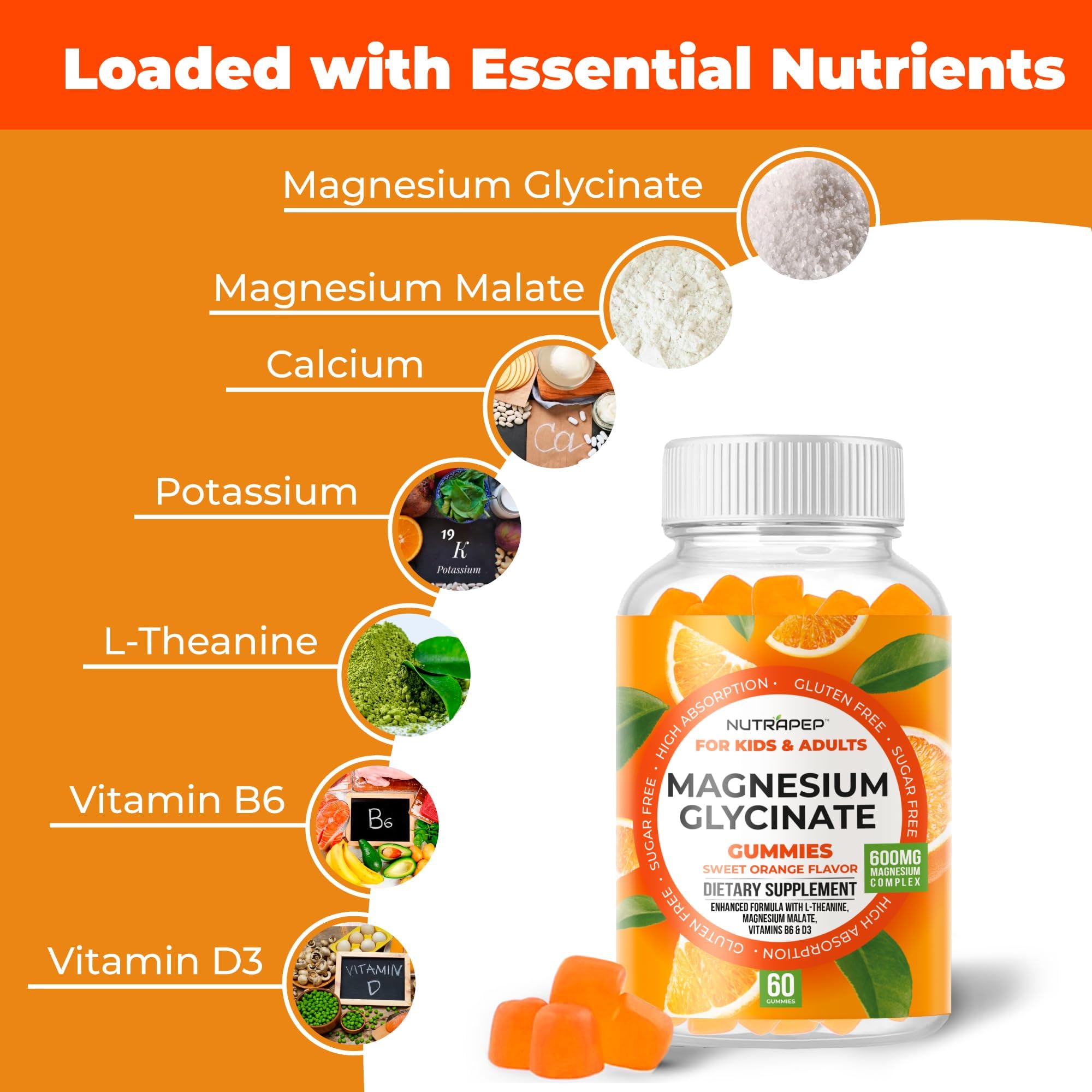 NutraPep Magnesium Glycinate Gummies on a wooden table