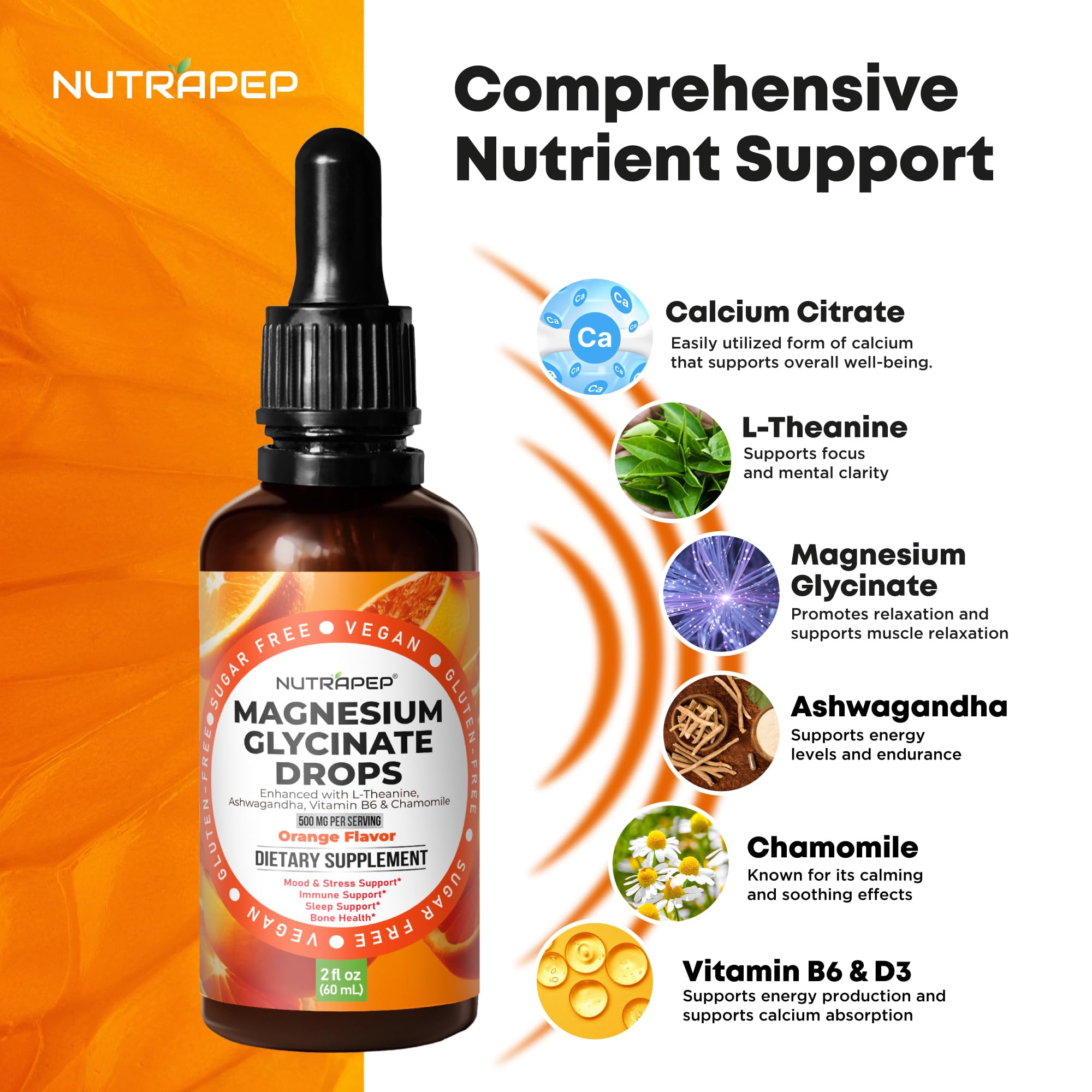 NutraPep Magnesium Glycinate Liquid Drops 132g back view