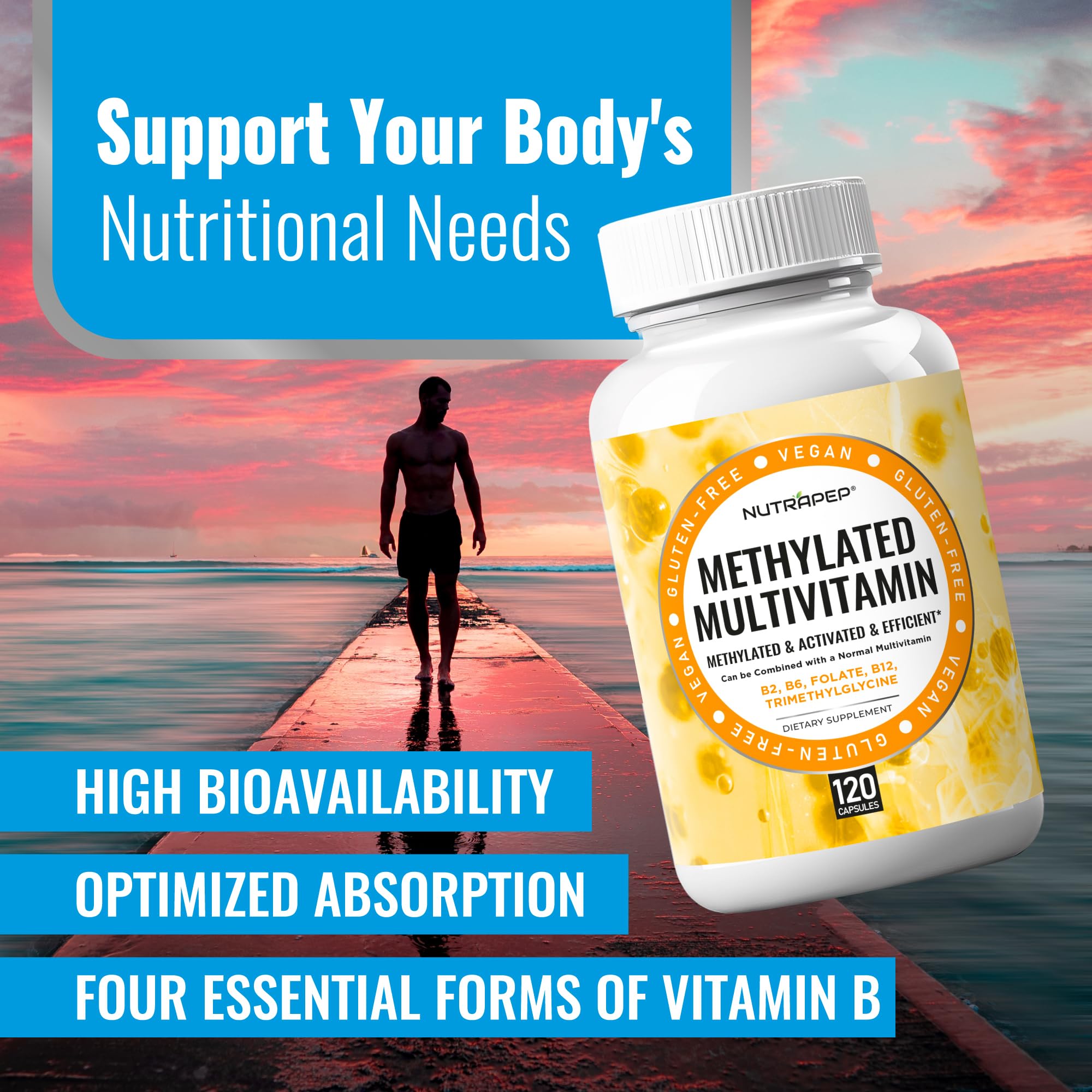 NutraPep Methylated Multivitamin back view with ingredient list