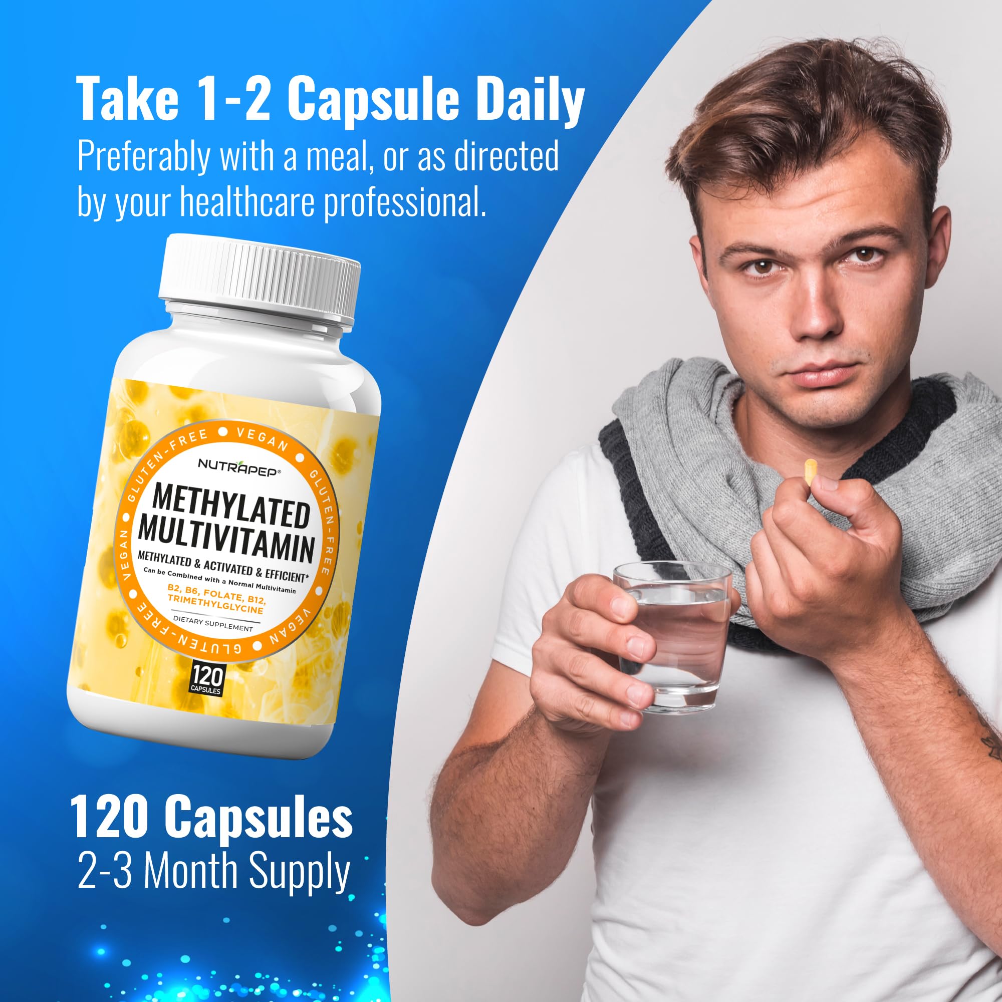 NutraPep Methylated Multivitamin bottle with a measuring spoon