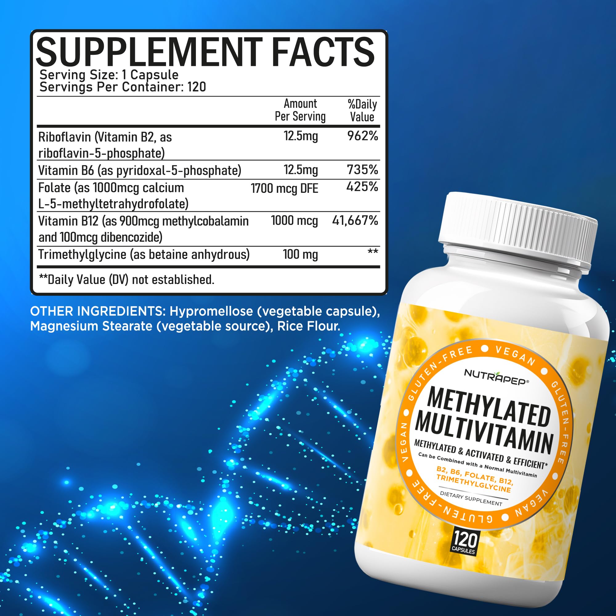 NutraPep Methylated Multivitamin displayed with fresh fruits