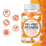NutraPep PRE+POST+PROBIOTIC Gummies on a wooden table